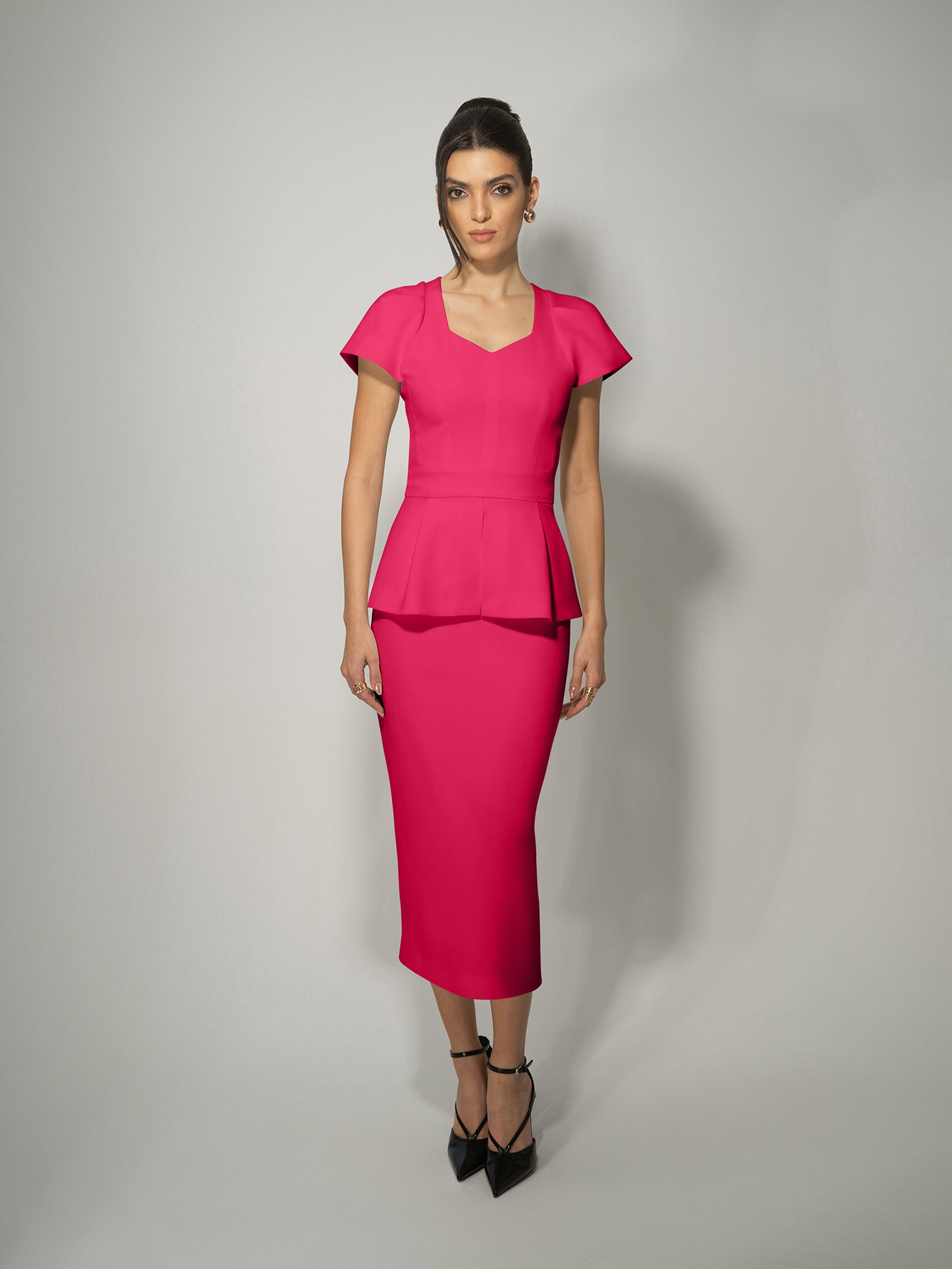Short-Sleeved Fitted Top & Skirt Set - Hot Pink Hot Pink / XXS Short-Sleeved Fitted Top & Skirt Set - Hot Pink Hot Pink / XXS
