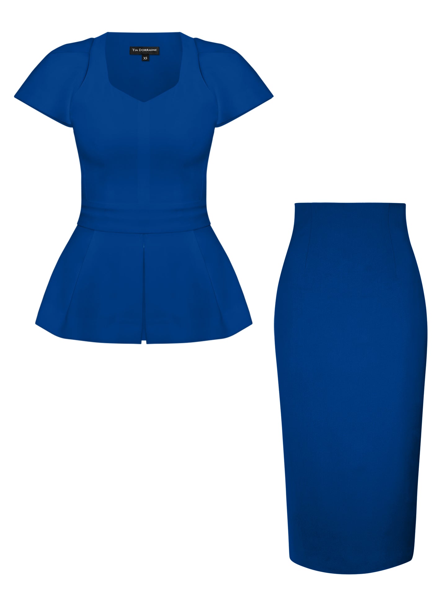 Short-Sleeved Fitted Top & Skirt Set - Azure Blue
