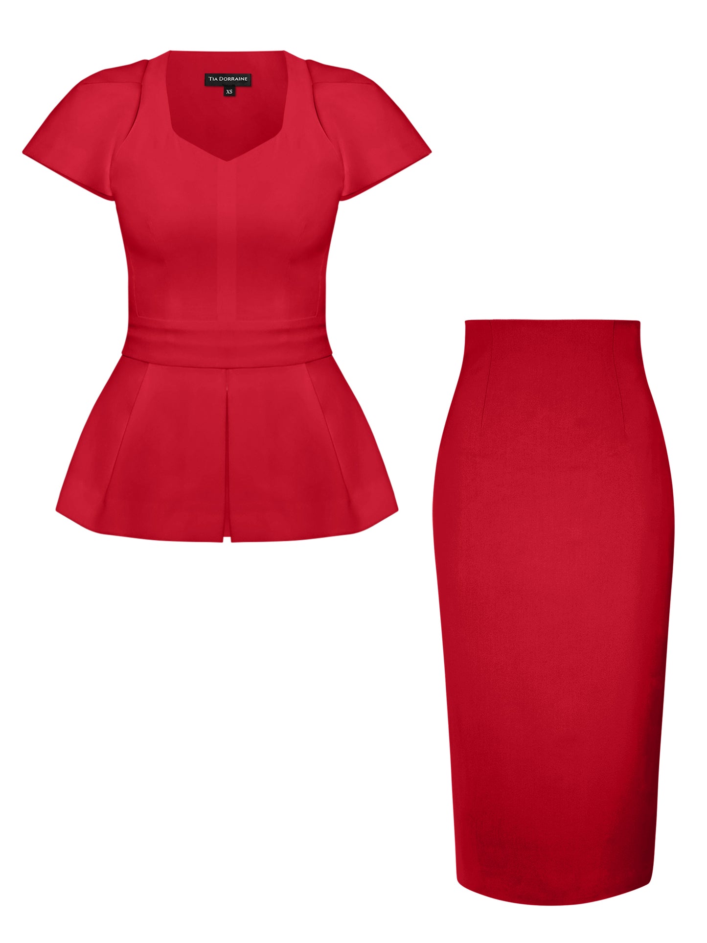 Short-Sleeved Fitted Top & Skirt Set - Fierce Red