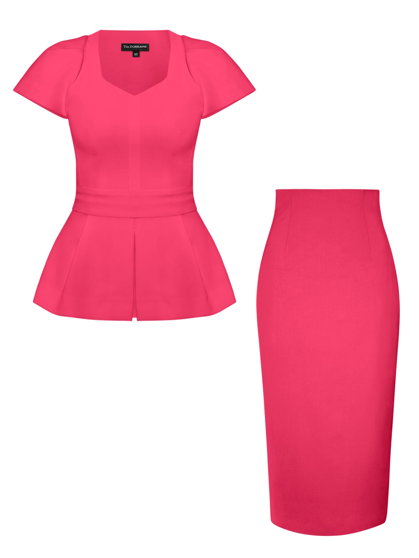 Short-Sleeved Fitted Top & Skirt Set - Hot Pink
