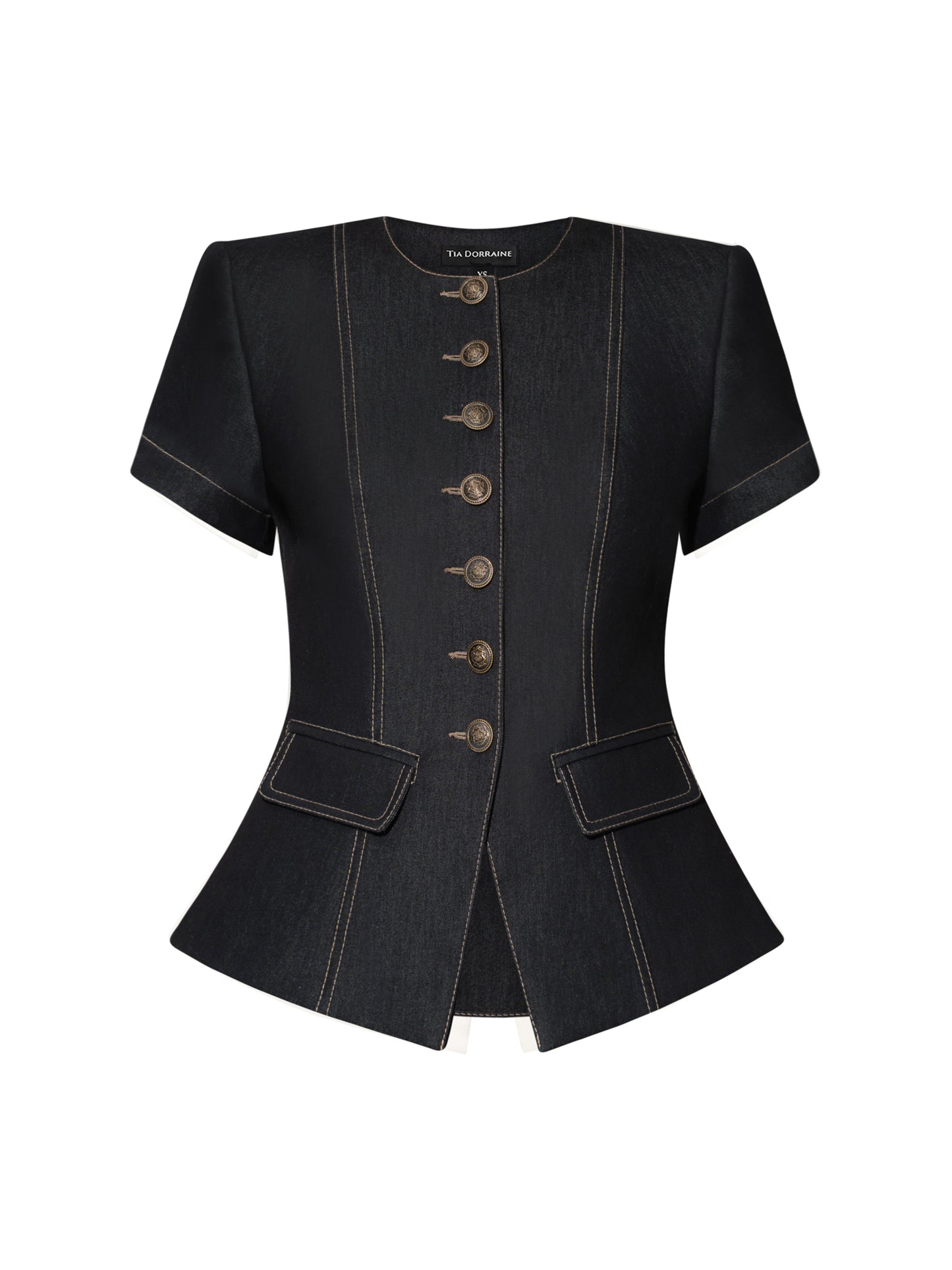 Short Sleeves Denim Blazer - Black