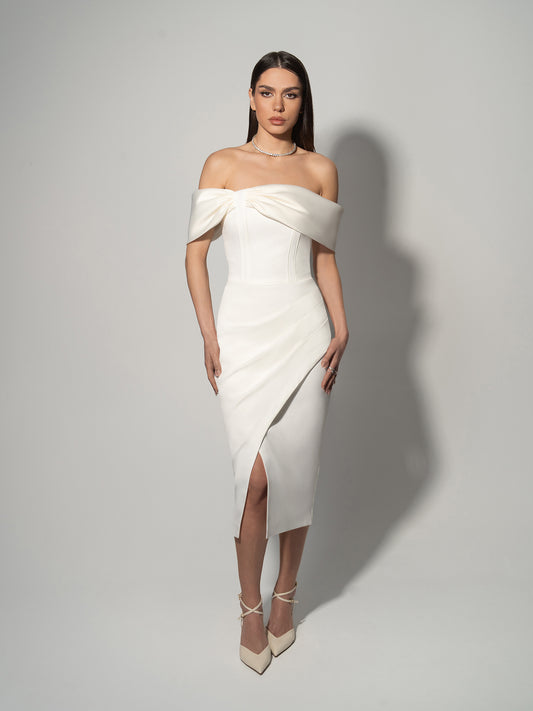 Signature of the Sun Midi Dress - Pearl White