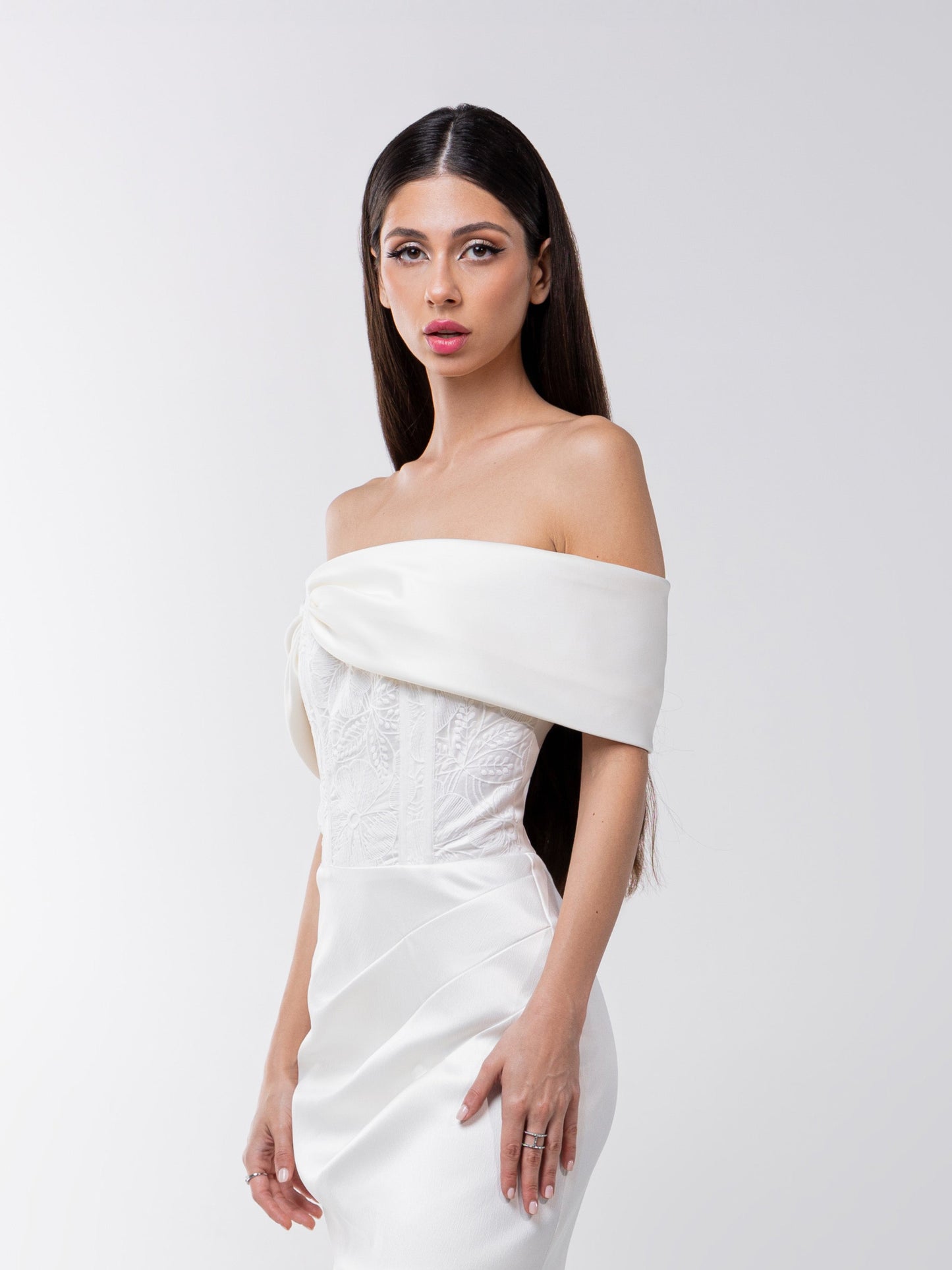 Signature of the Sun Mini Dress with Lace - Pearl White
