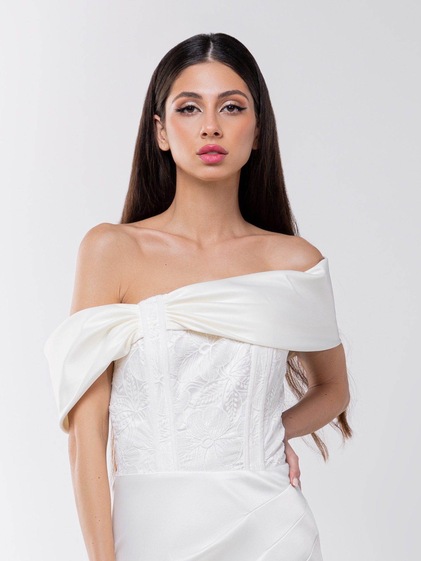 Signature of the Sun Mini Dress with Lace - Pearl White