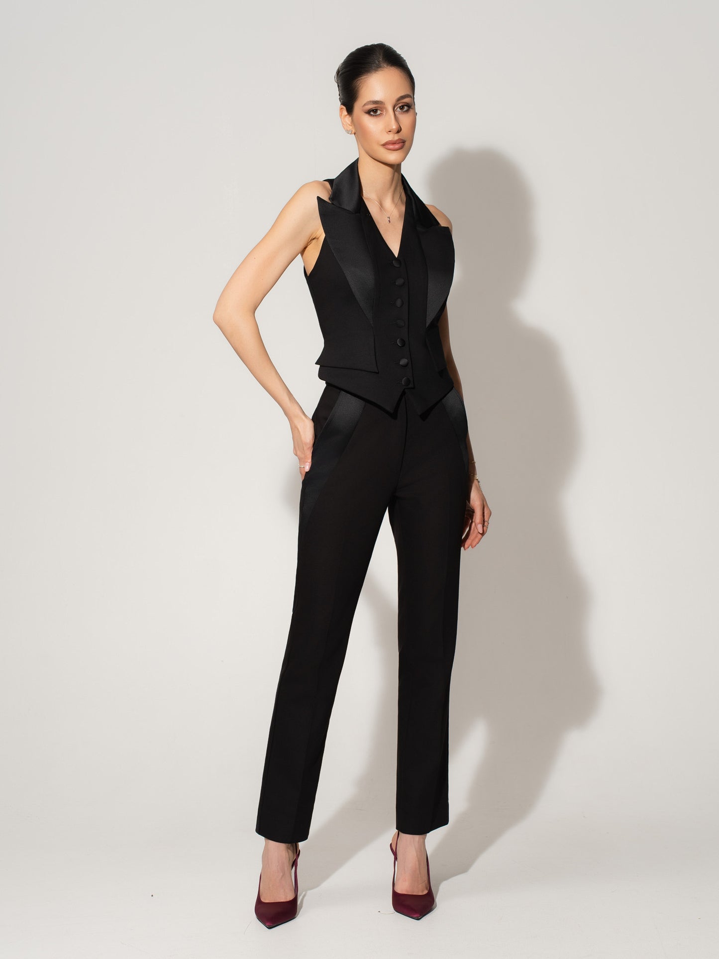 Single-Breasted Waistcoat & Tailored Trousers Set - Black