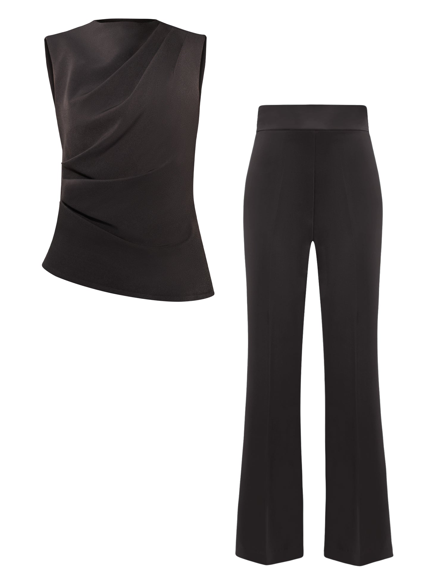 Sleeveless Pleated Top & Trousers Set - Grey