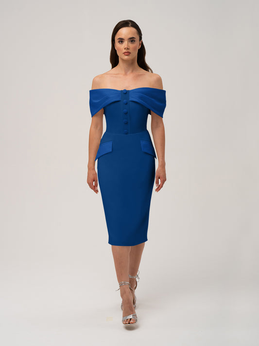 Steel Confidence Off-Shoulder Midi Dress by Tia Dorraine Women's Luxury Fashion Designer Clothing Brand
