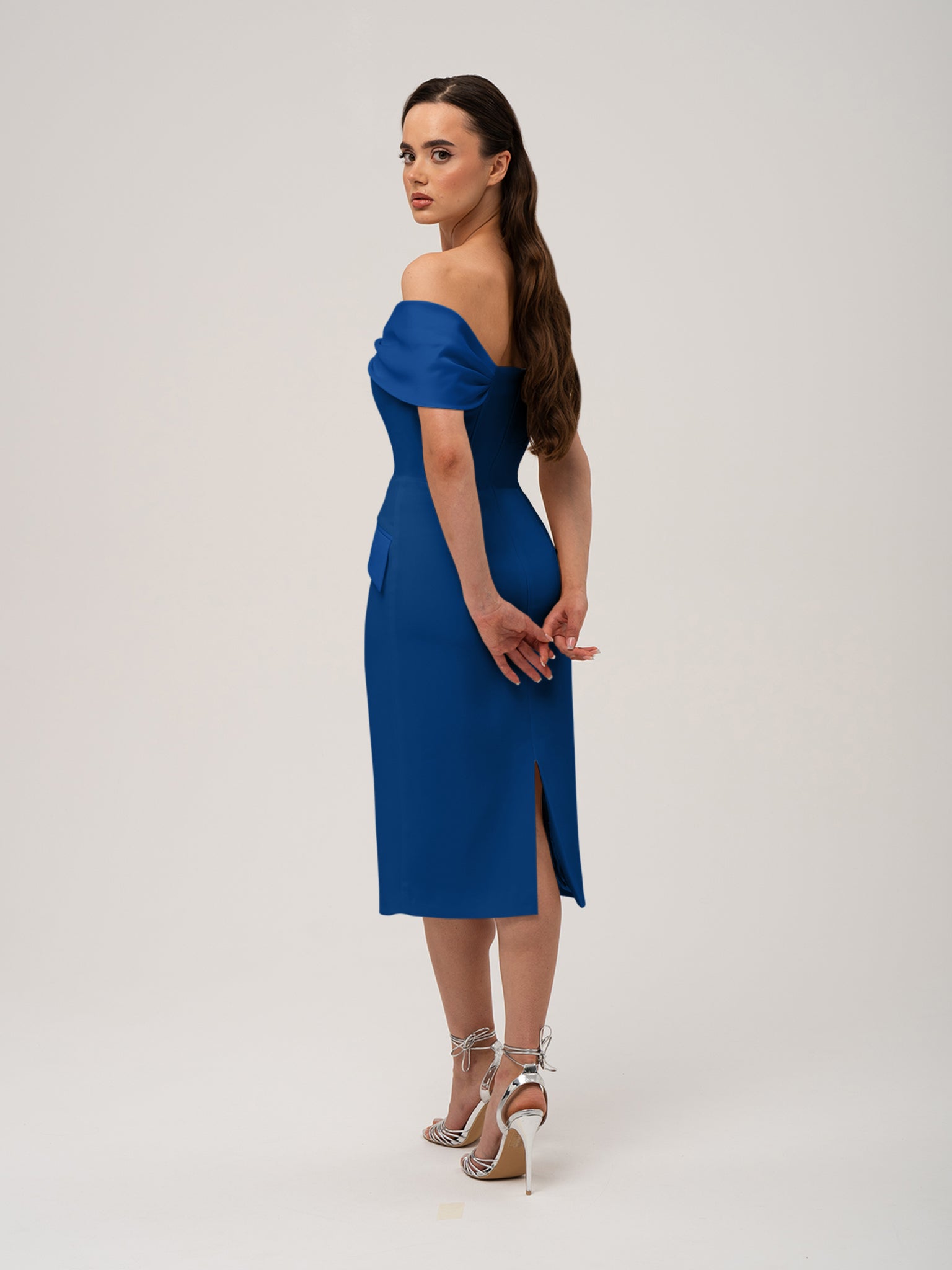 Steel Confidence Off-Shoulder Midi Dress by Tia Dorraine Women's Luxury Fashion Designer Clothing Brand