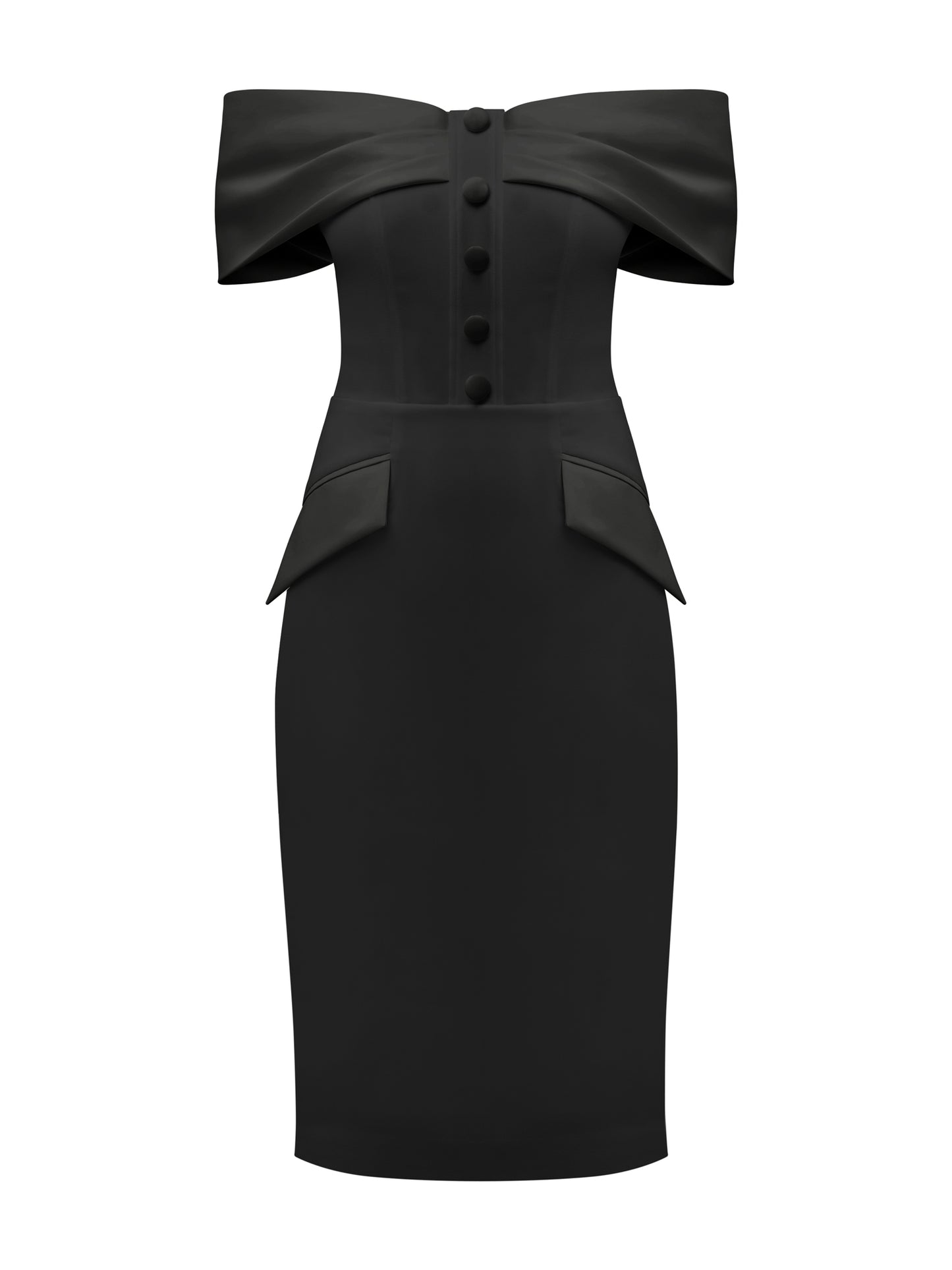 Steel Confidence Off-Shoulder Midi Dress by Tia Dorraine Women's Luxury Fashion Designer Clothing Brand