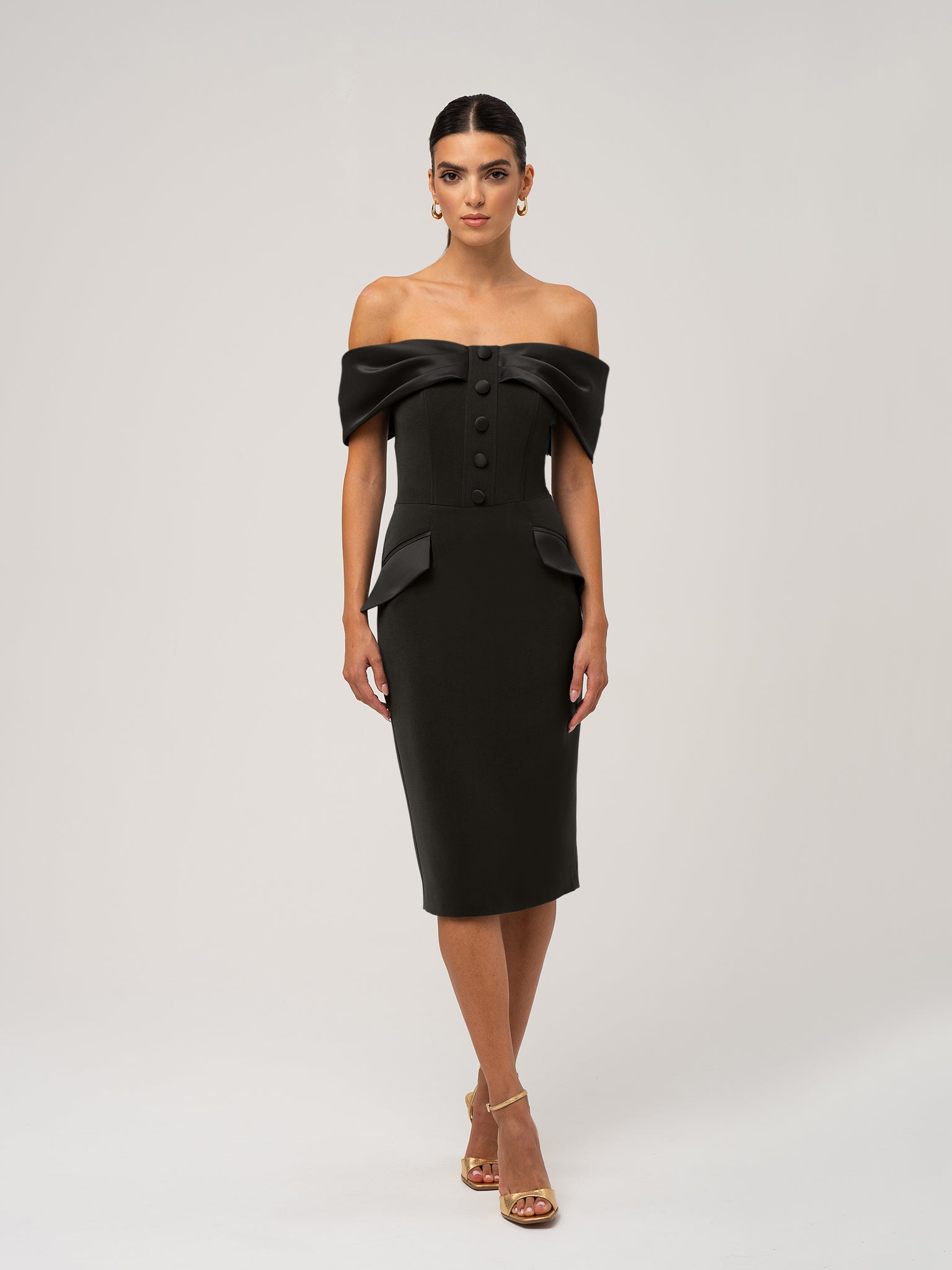 Steel Confidence Off-Shoulder Midi Dress by Tia Dorraine Women's Luxury Fashion Designer Clothing Brand