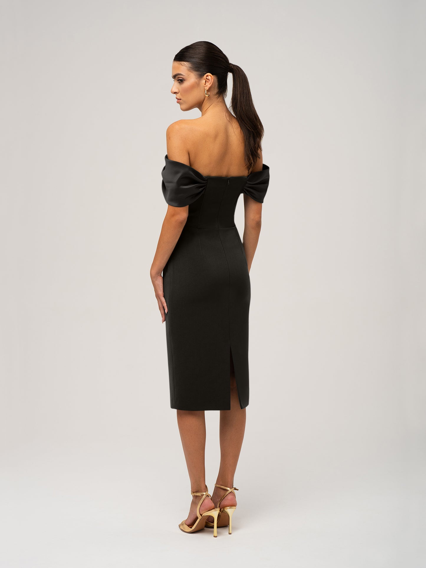 Steel Confidence Off-Shoulder Midi Dress by Tia Dorraine Women's Luxury Fashion Designer Clothing Brand