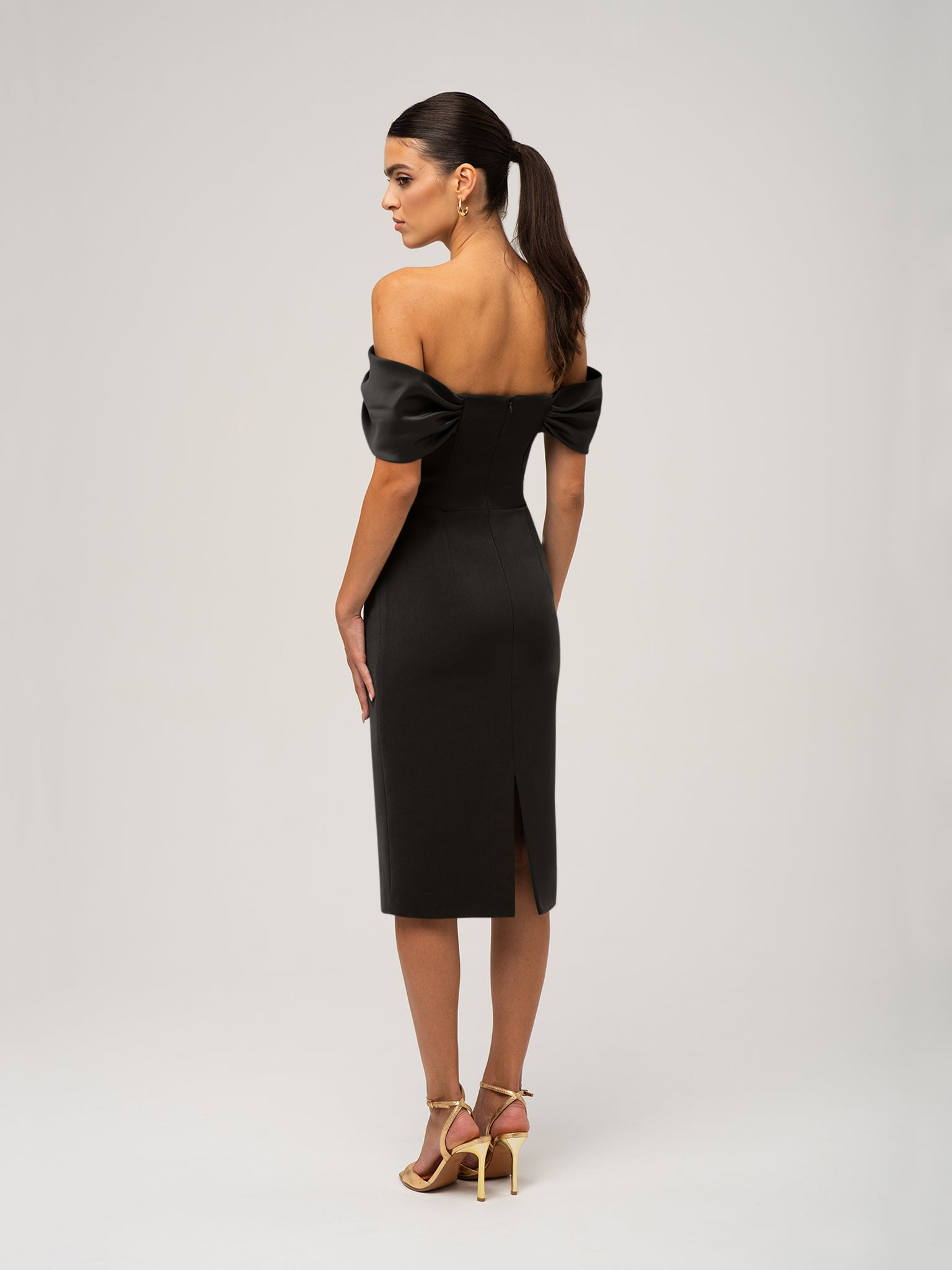 Steel Confidence Off-Shoulder Midi Dress by Tia Dorraine Women's Luxury Fashion Designer Clothing Brand