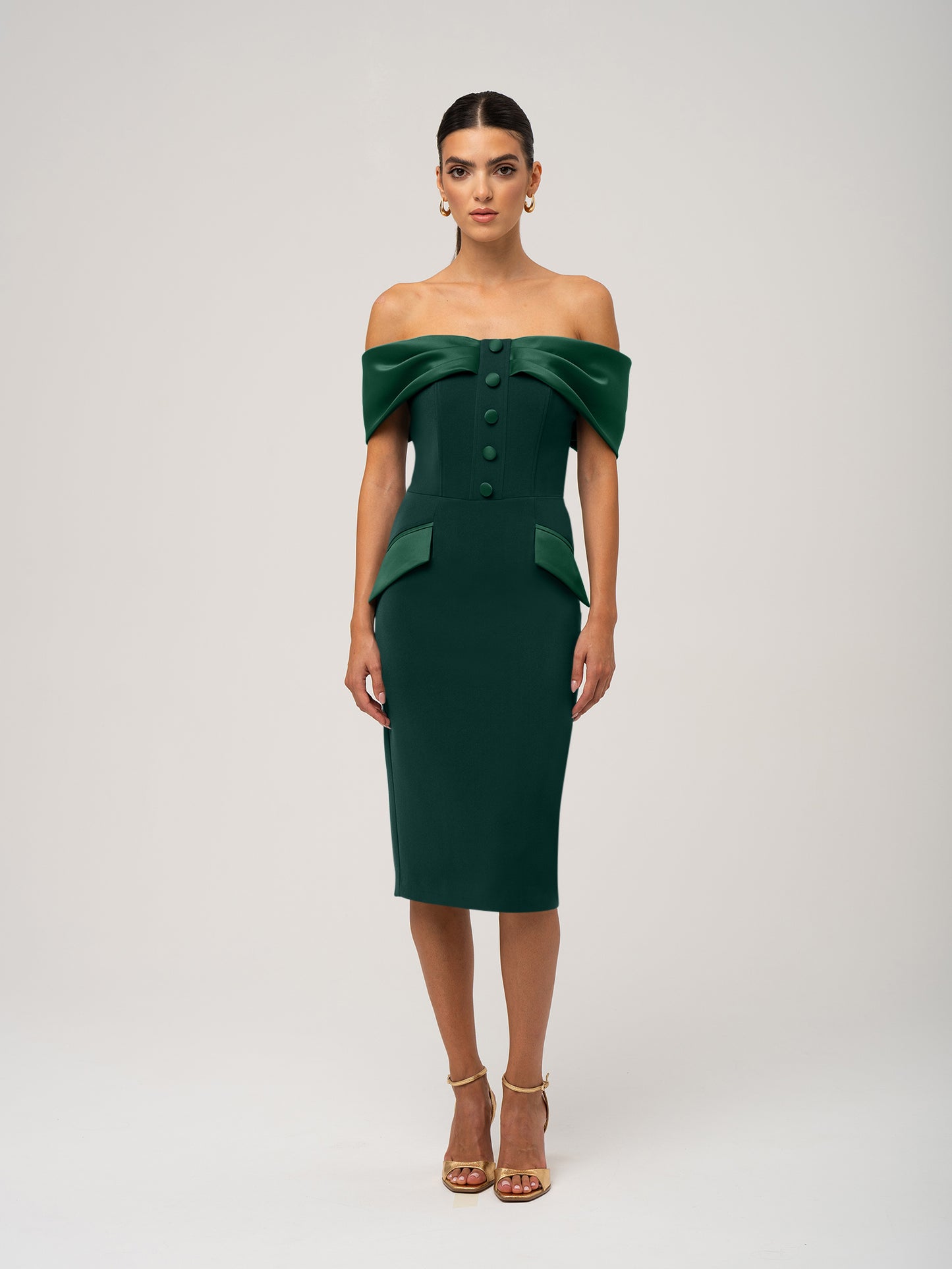 Steel Confidence Off-Shoulder Midi Dress by Tia Dorraine Women's Luxury Fashion Designer Clothing Brand