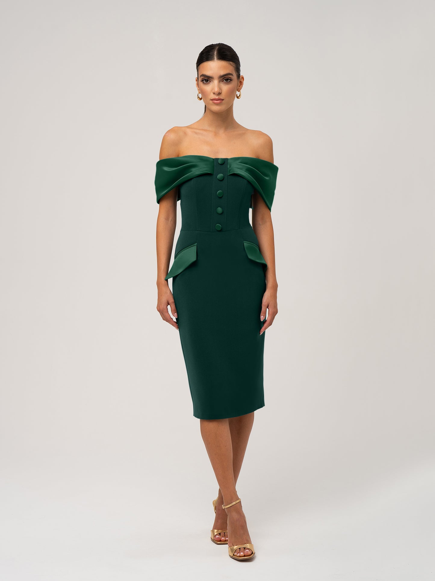 Steel Confidence Off-Shoulder Midi Dress by Tia Dorraine Women's Luxury Fashion Designer Clothing Brand