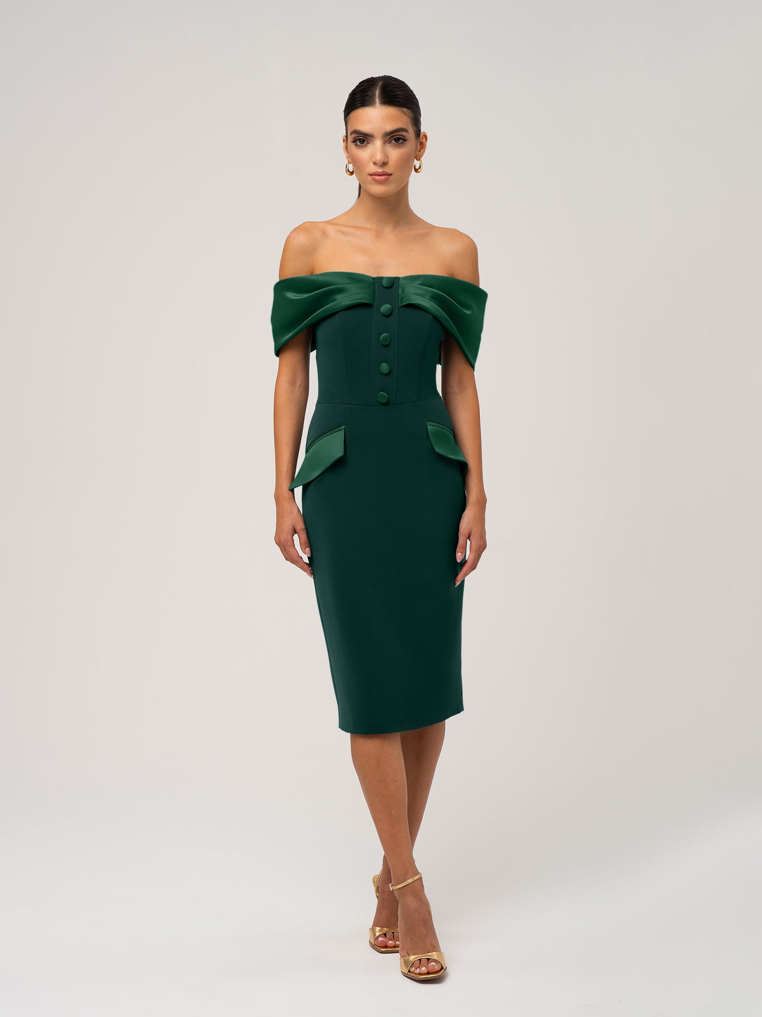 Steel Confidence Off-Shoulder Midi Dress by Tia Dorraine Women's Luxury Fashion Designer Clothing Brand