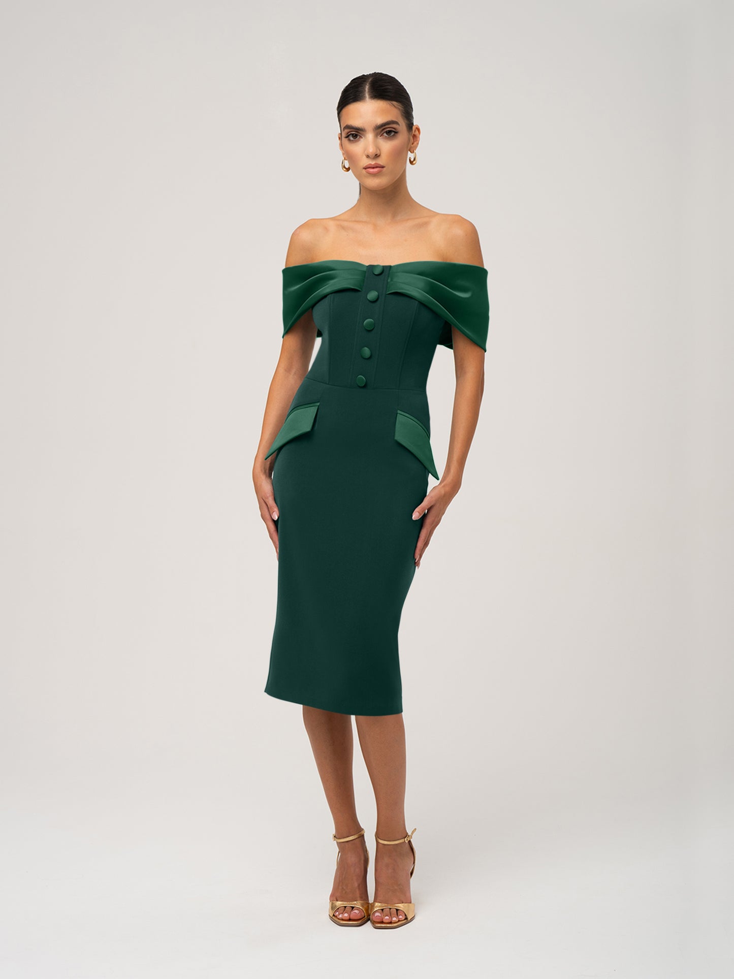 Steel Confidence Off-Shoulder Midi Dress by Tia Dorraine Women's Luxury Fashion Designer Clothing Brand