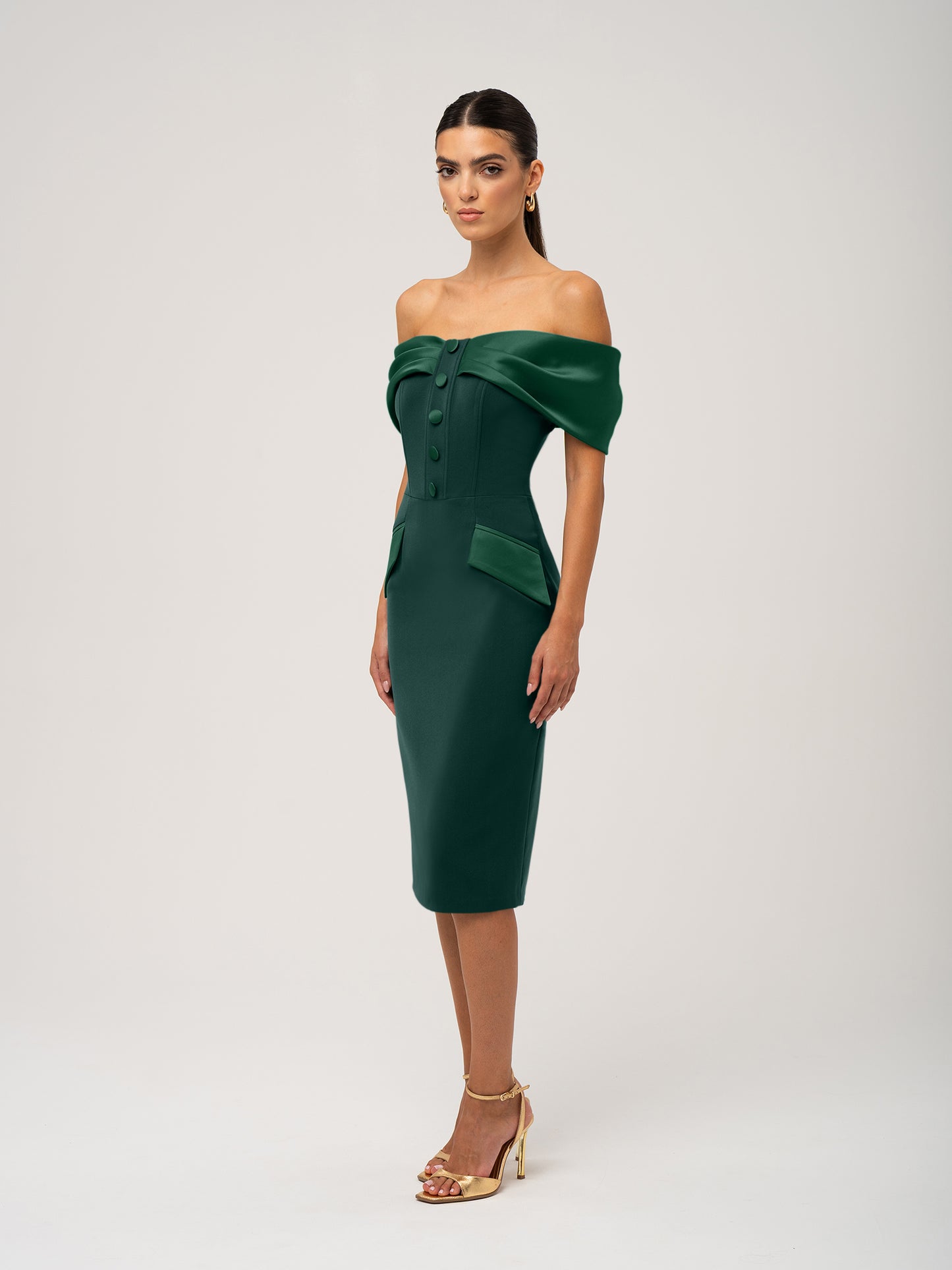 Steel Confidence Off-Shoulder Midi Dress by Tia Dorraine Women's Luxury Fashion Designer Clothing Brand