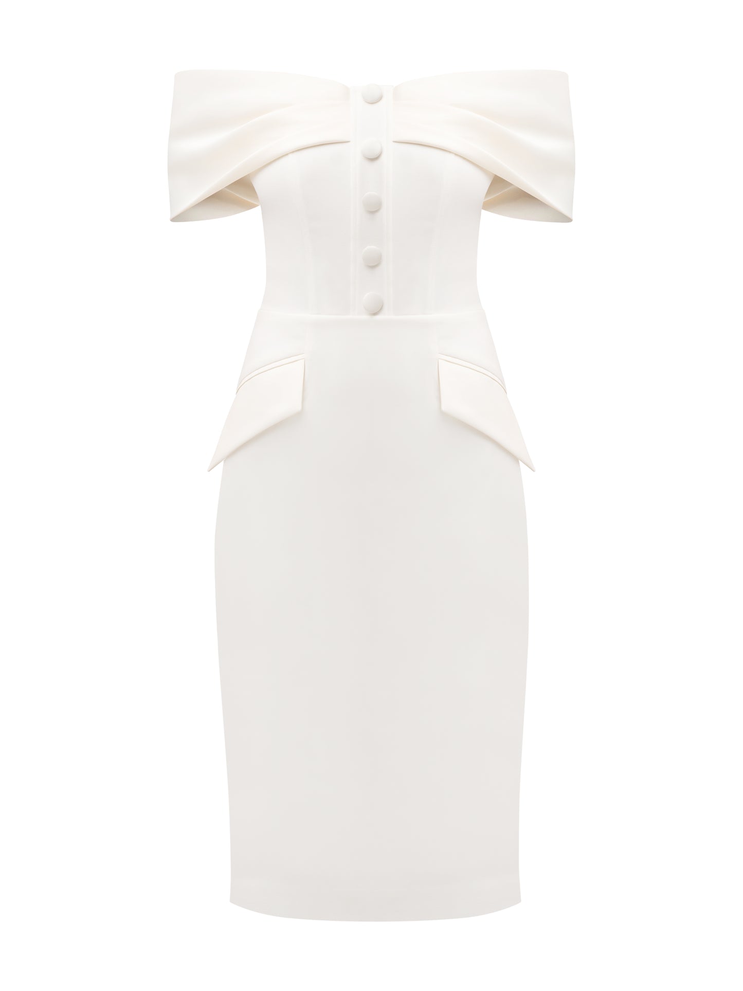 Steel Confidence Off-Shoulder Midi Dress by Tia Dorraine Women's Luxury Fashion Designer Clothing Brand