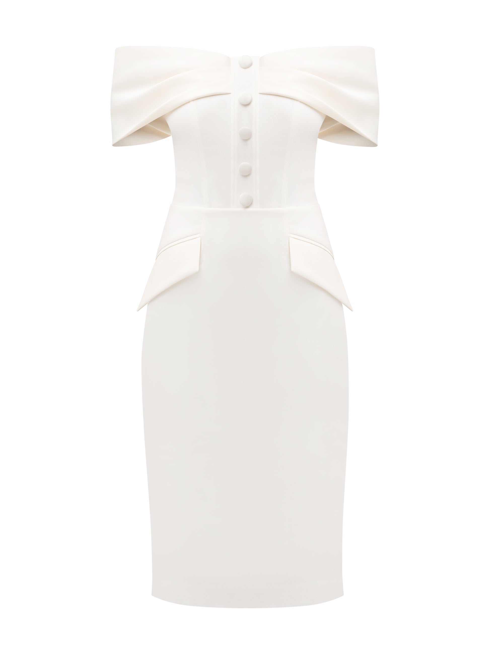 Steel Confidence Off-Shoulder Midi Dress by Tia Dorraine Women's Luxury Fashion Designer Clothing Brand