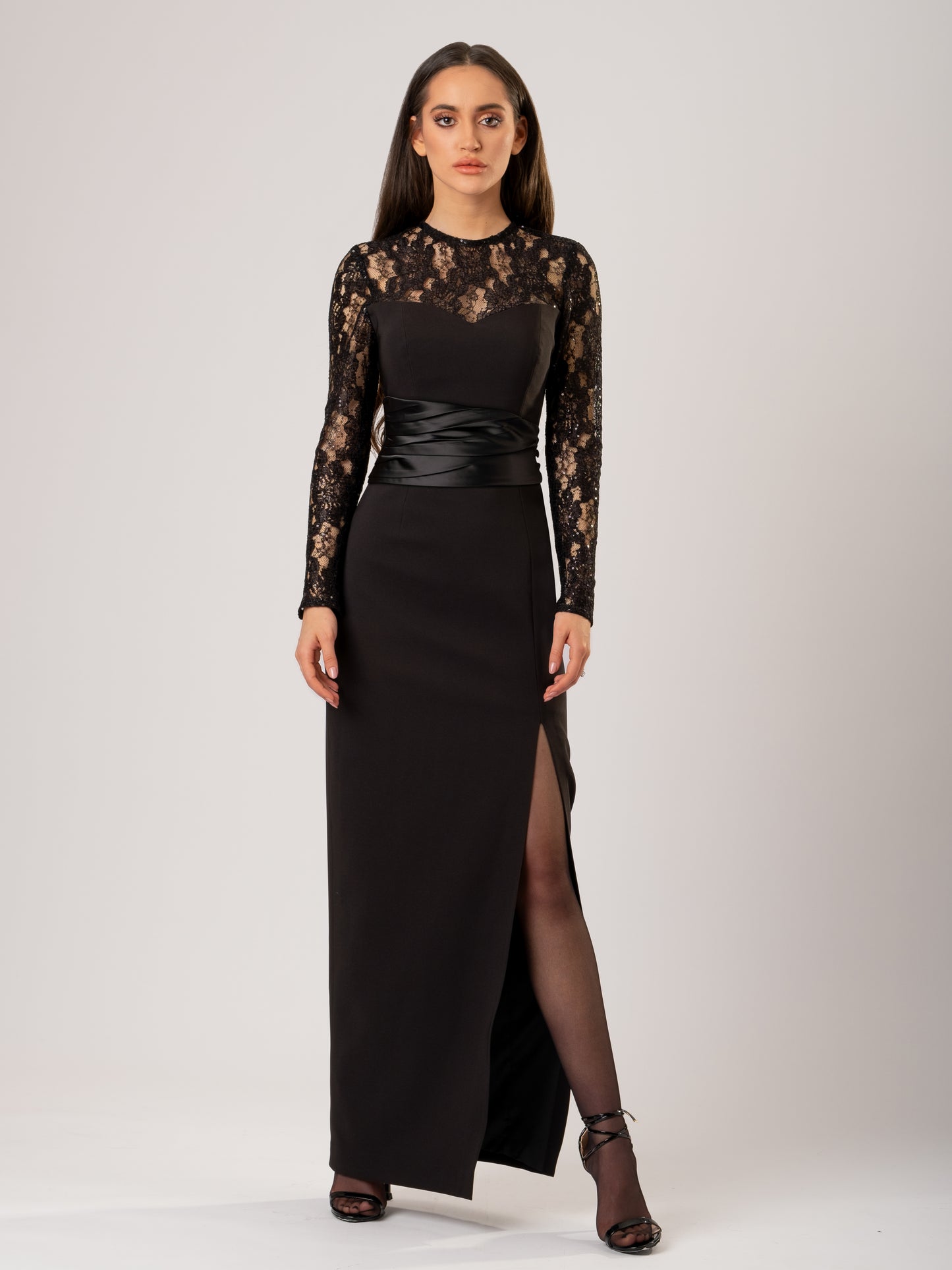 Glowing in the Dark Long Dress with Satin Belt