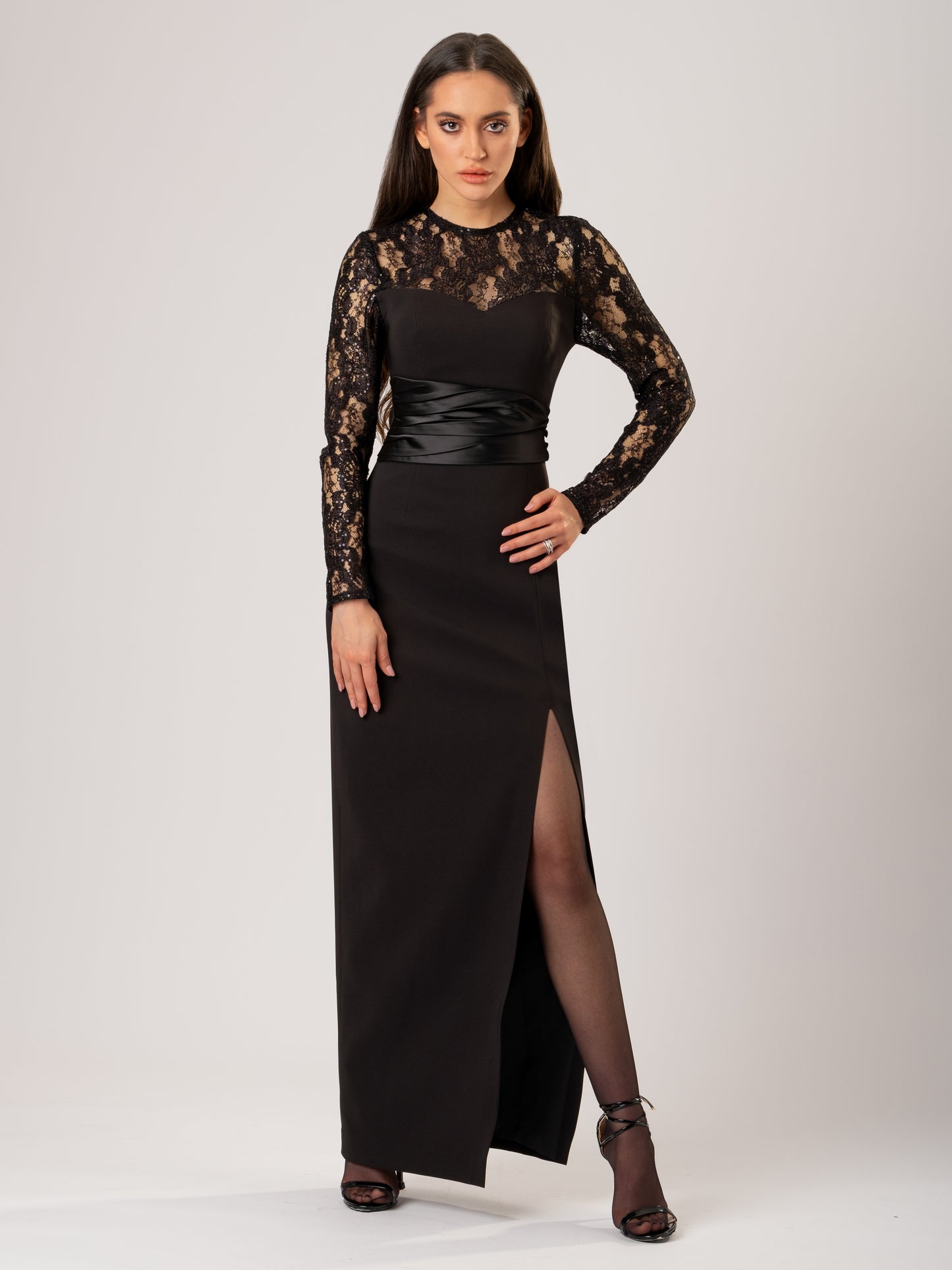 Glowing in the Dark Long Dress with Satin Belt