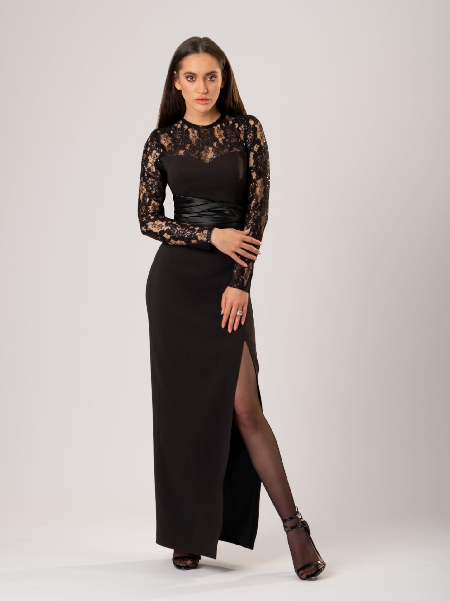 Glowing in the Dark Long Dress with Satin Belt