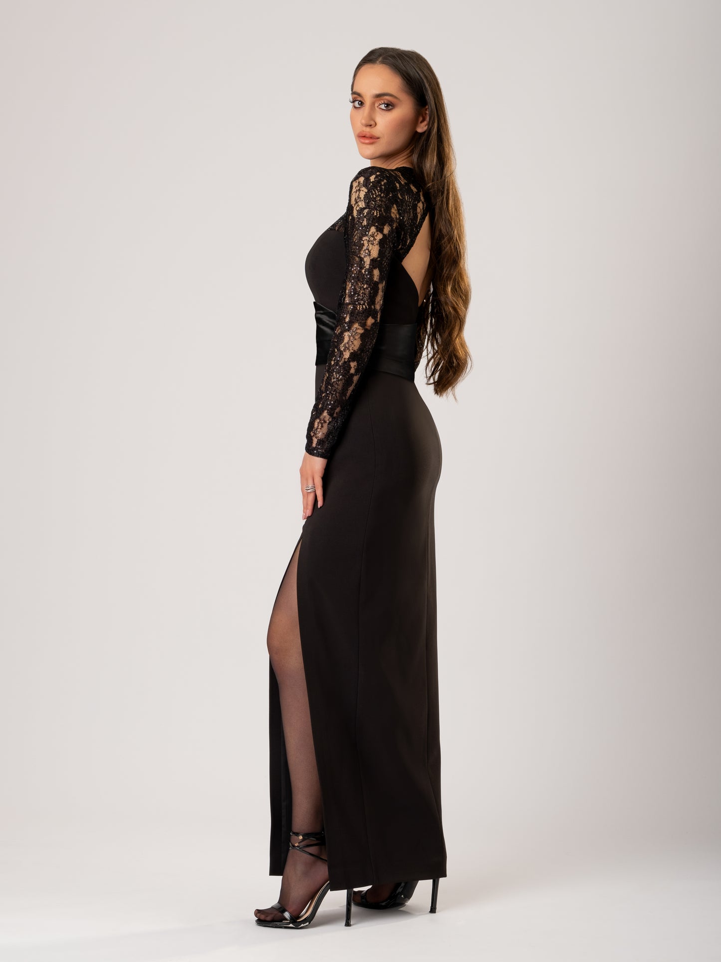 Glowing in the Dark Long Dress with Satin Belt