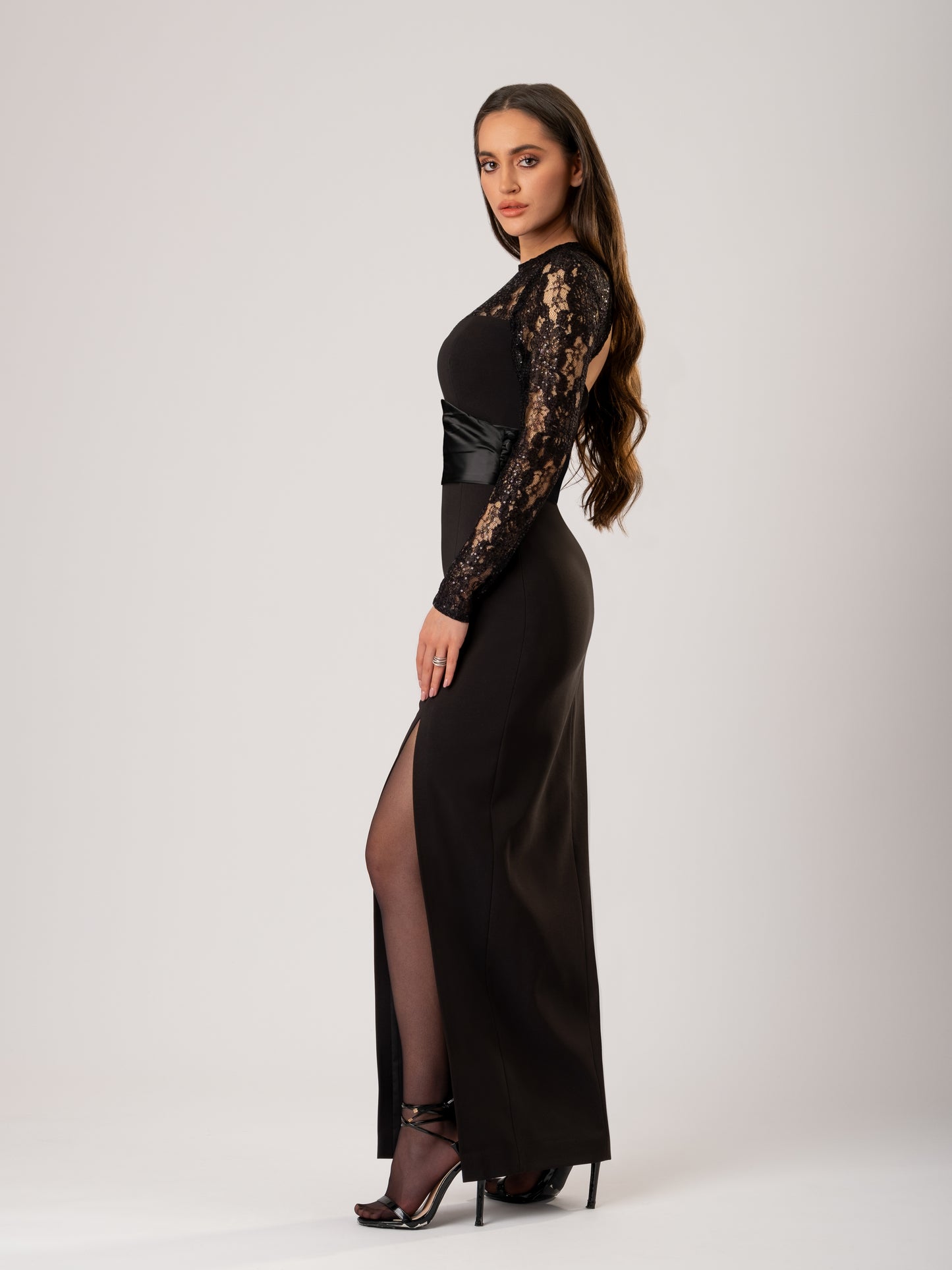 Glowing in the Dark Long Dress with Satin Belt