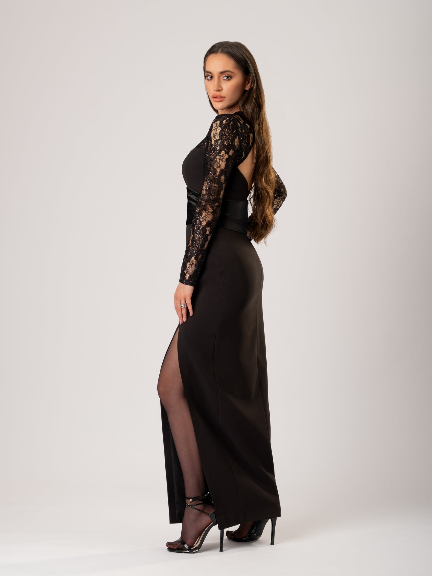 Glowing in the Dark Long Dress with Satin Belt