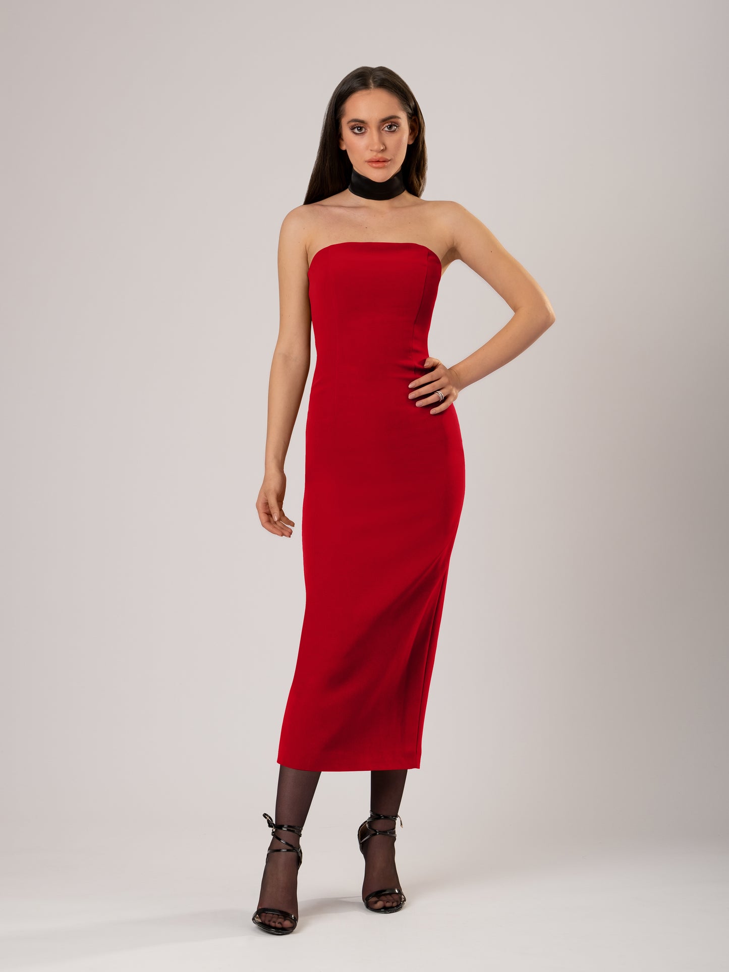 Kiss Me Fitted Bustier Midi Dress - Red