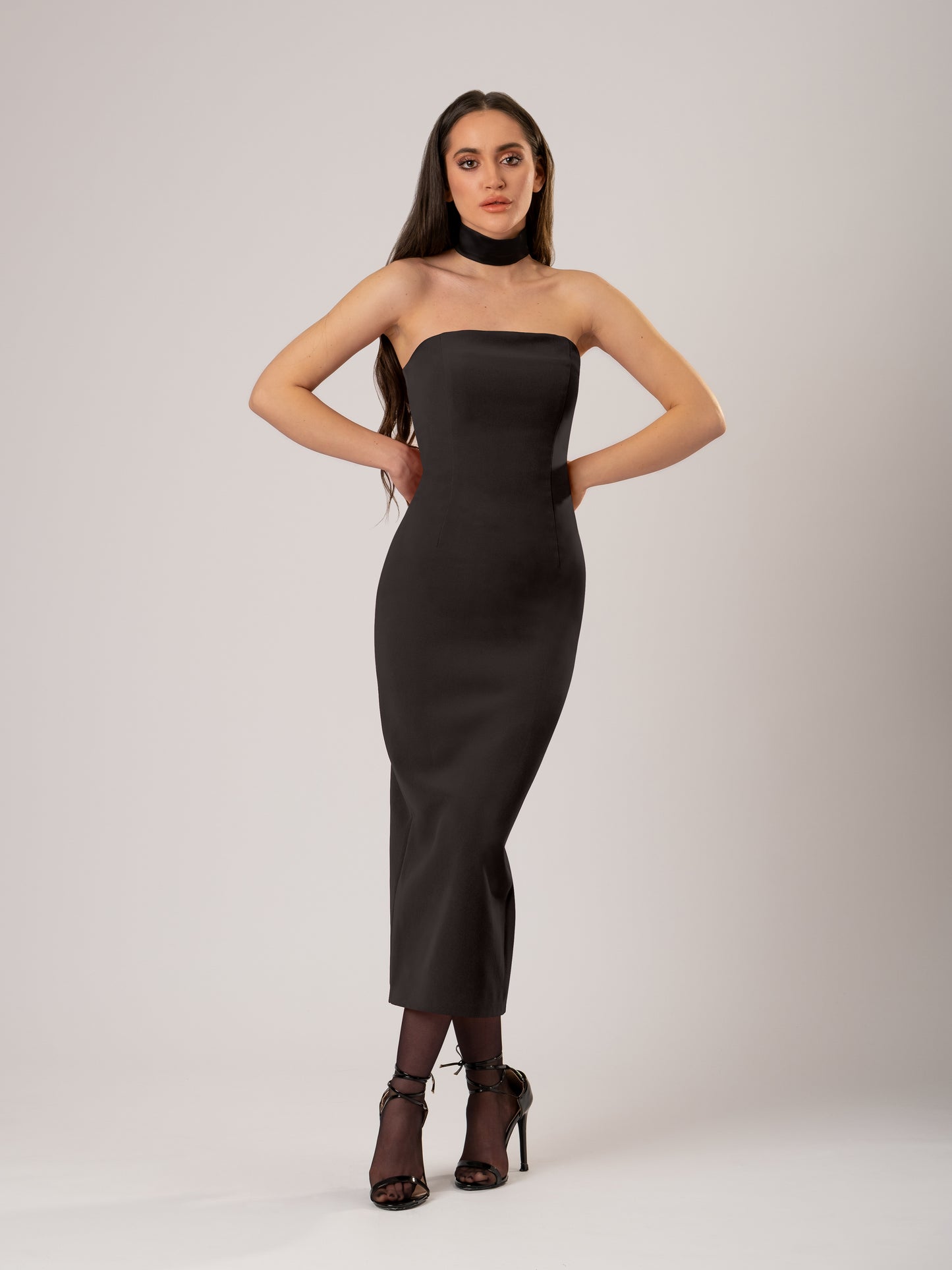 Kiss Me Fitted Bustier Midi Dress - Black