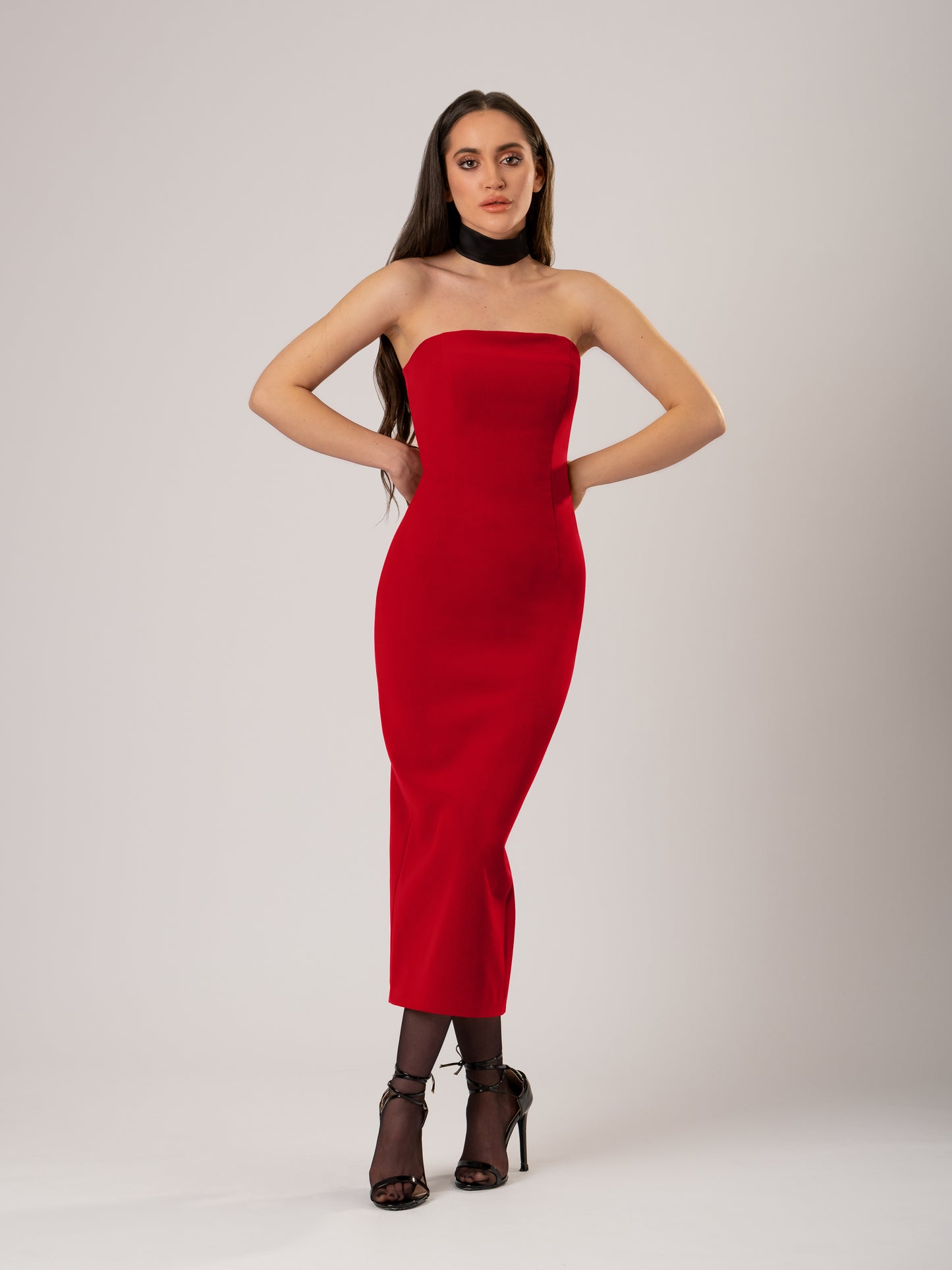 Kiss Me Fitted Bustier Midi Dress - Red