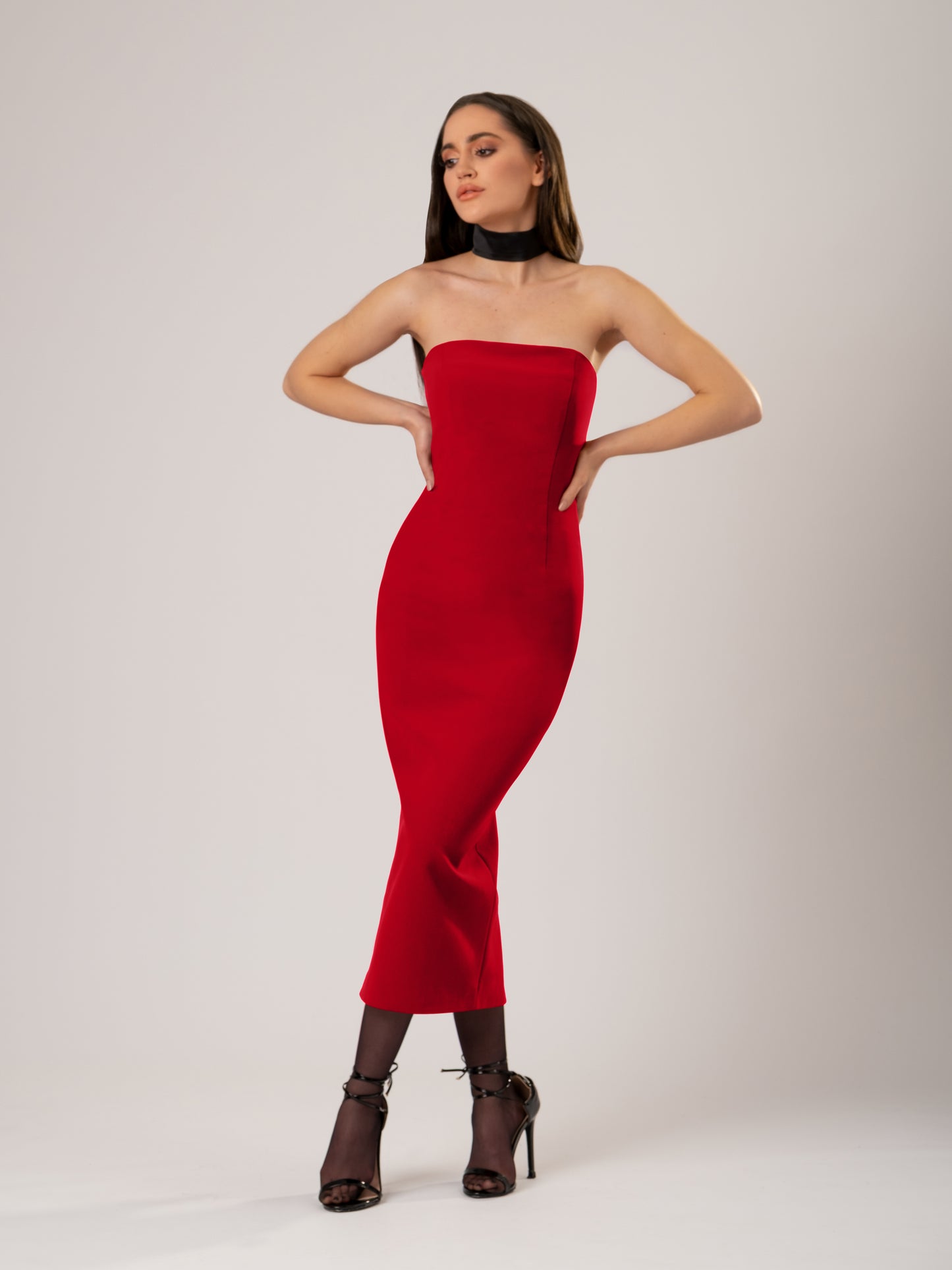 Kiss Me Fitted Bustier Midi Dress - Red
