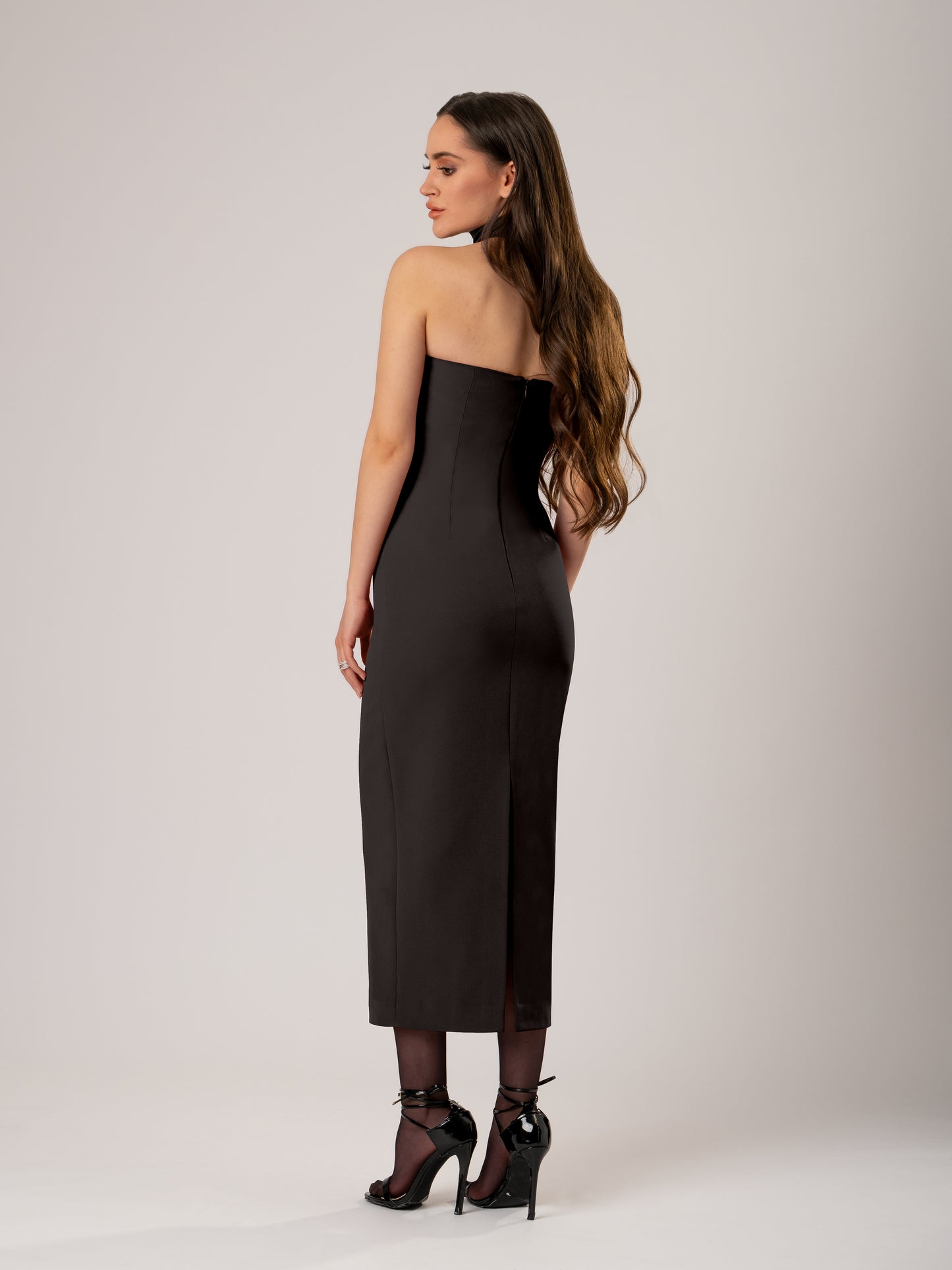 Kiss Me Fitted Bustier Midi Dress - Black