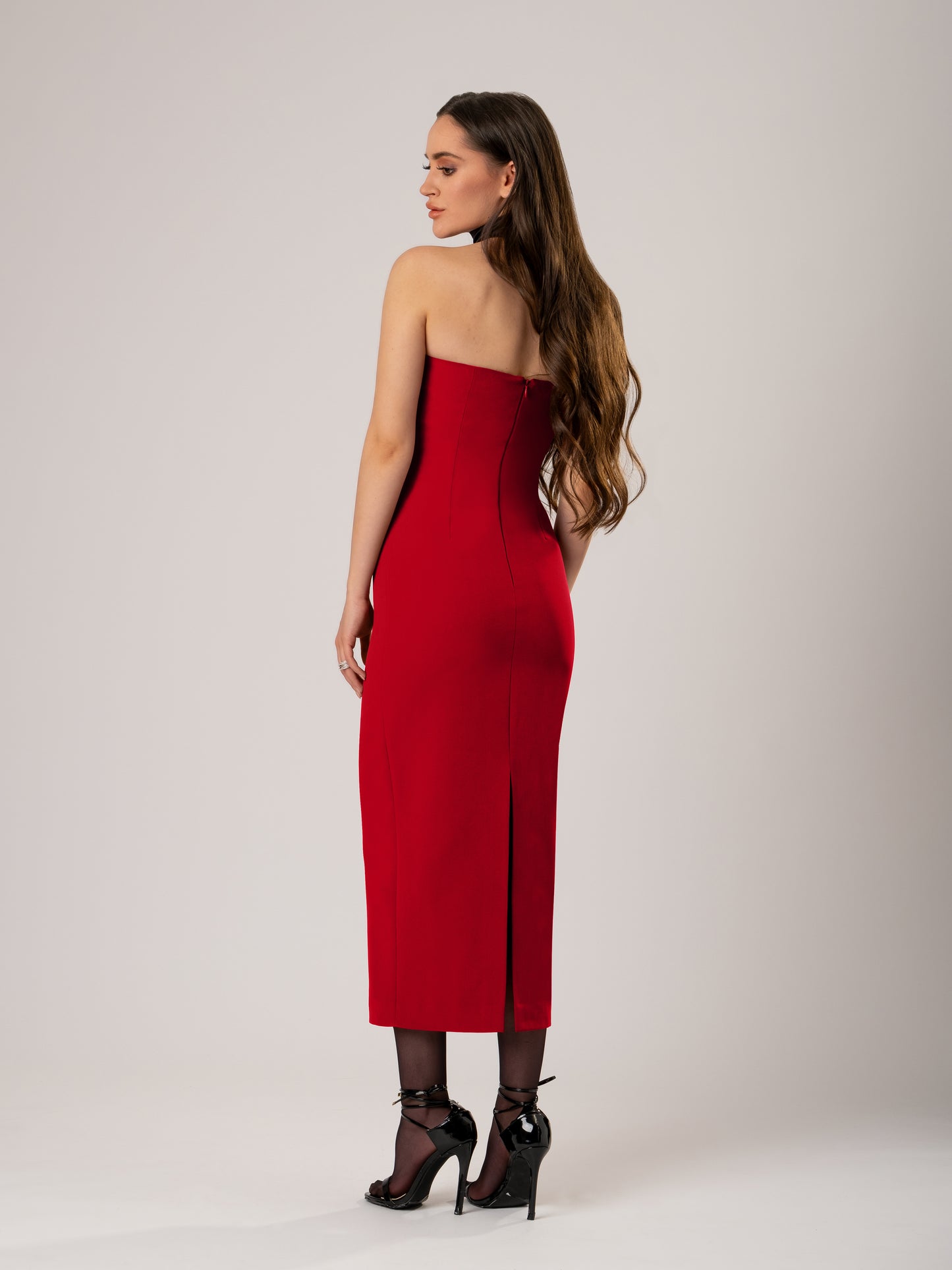 Kiss Me Fitted Bustier Midi Dress - Red