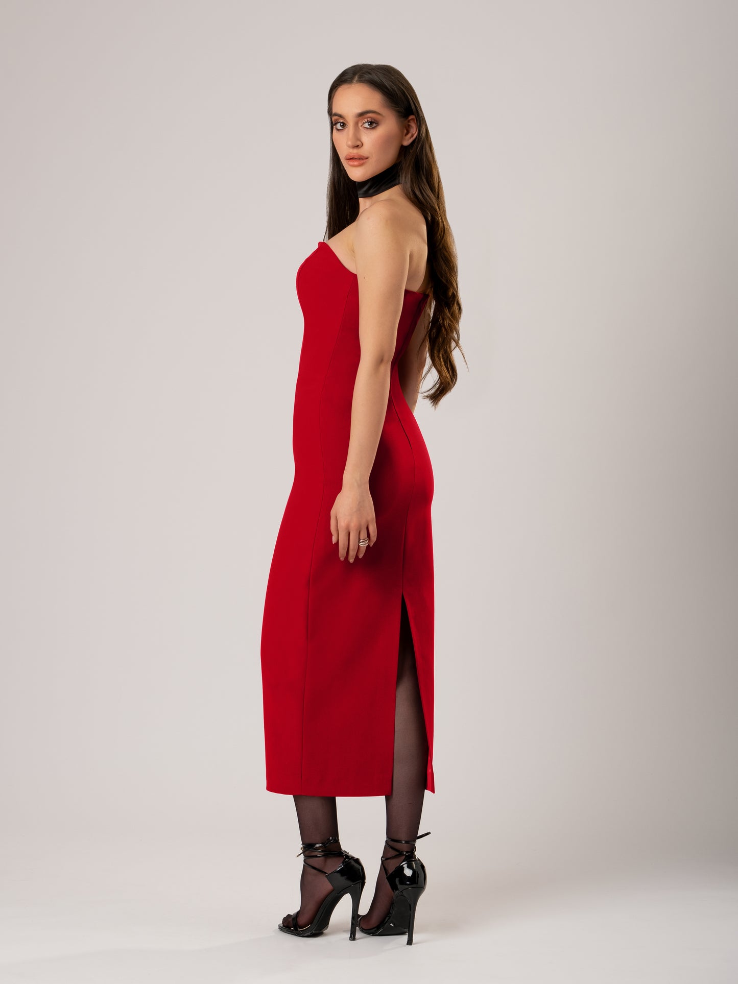 Kiss Me Fitted Bustier Midi Dress - Red
