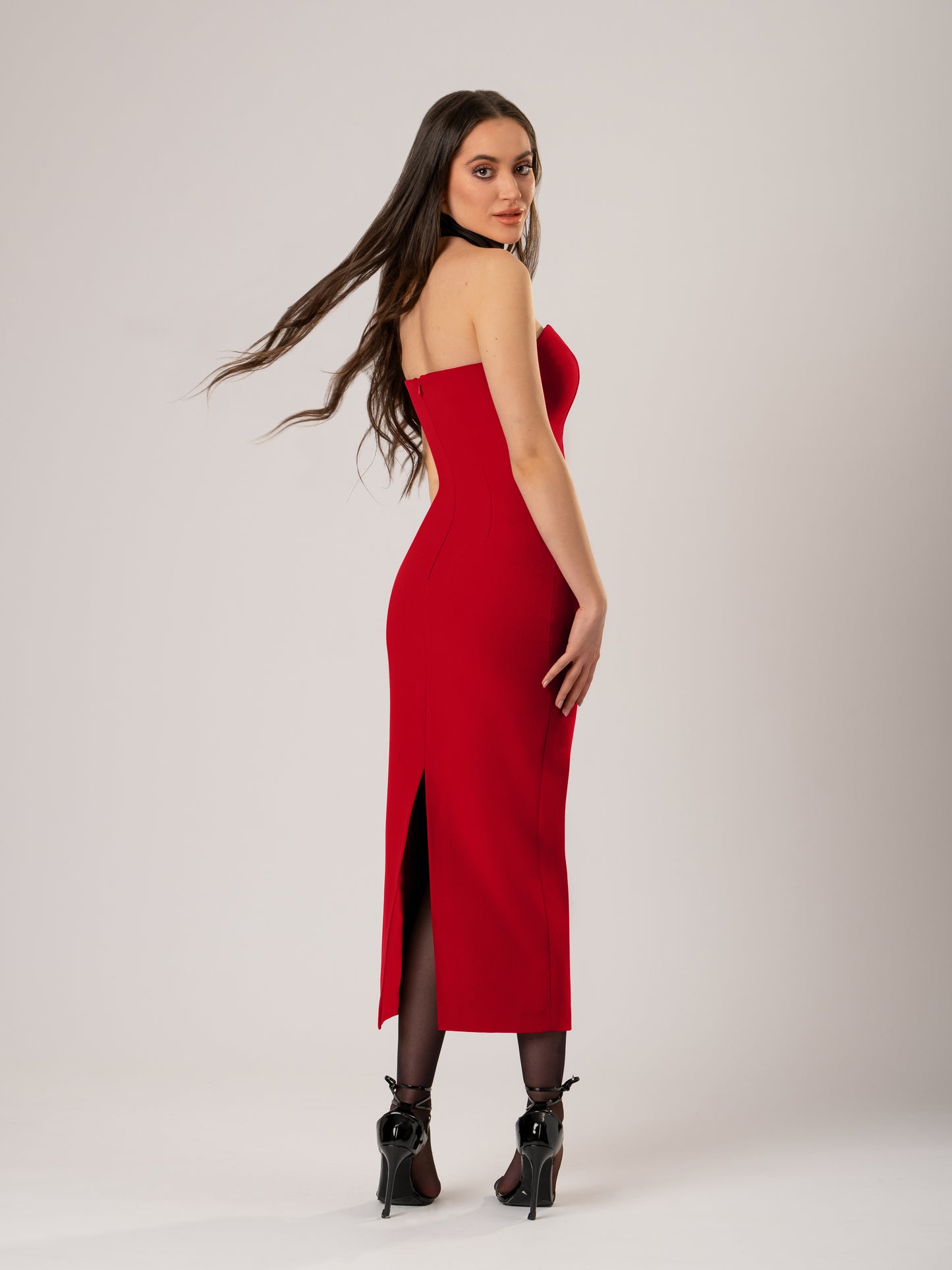 Kiss Me Fitted Bustier Midi Dress - Red