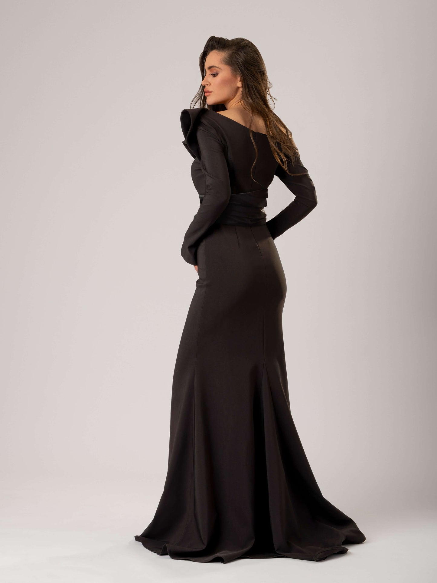 Magical Night Evening Dress with Satin Belt - Black