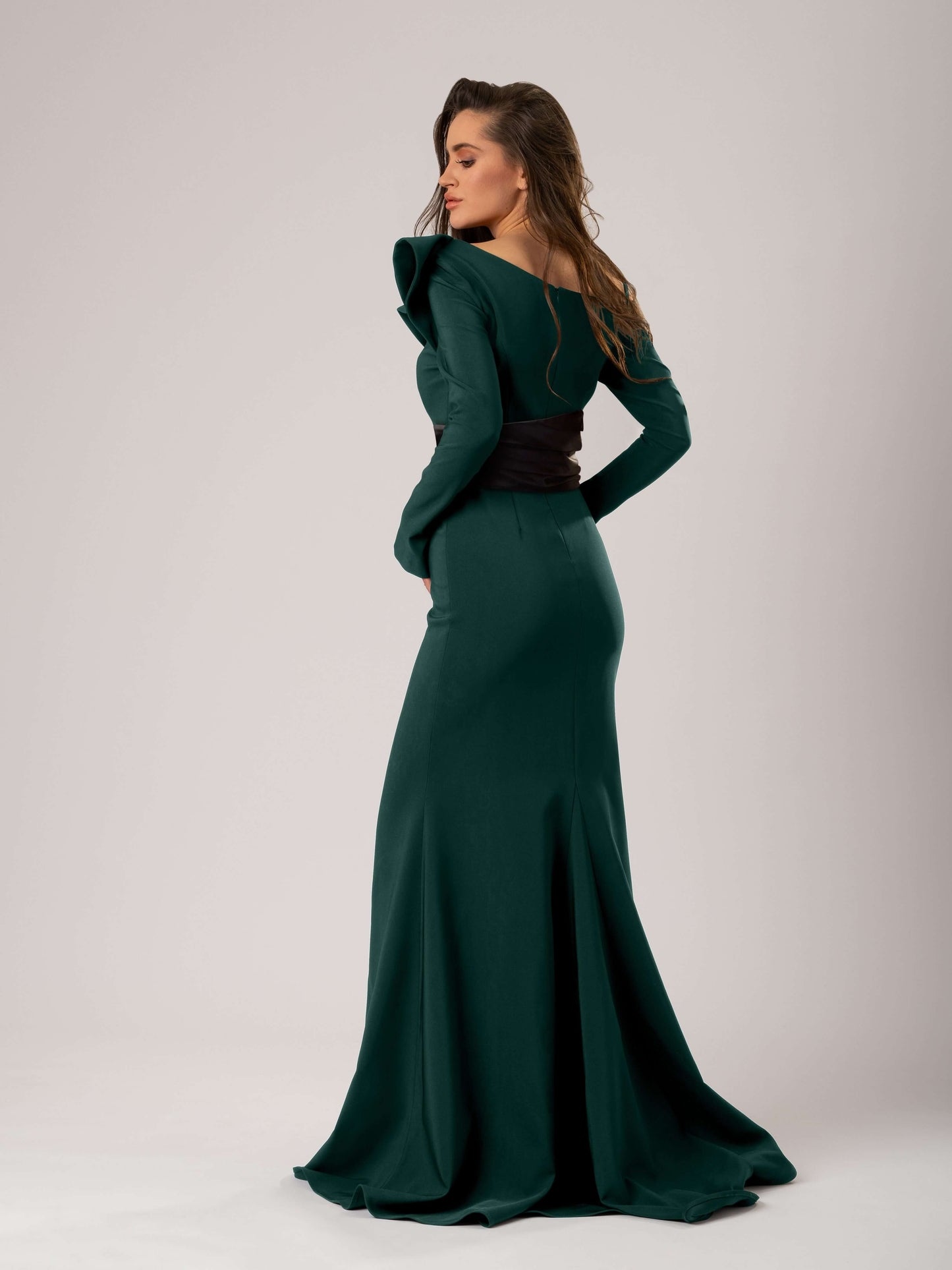 Magical Night Evening Dress with Satin Belt - Green & Black
