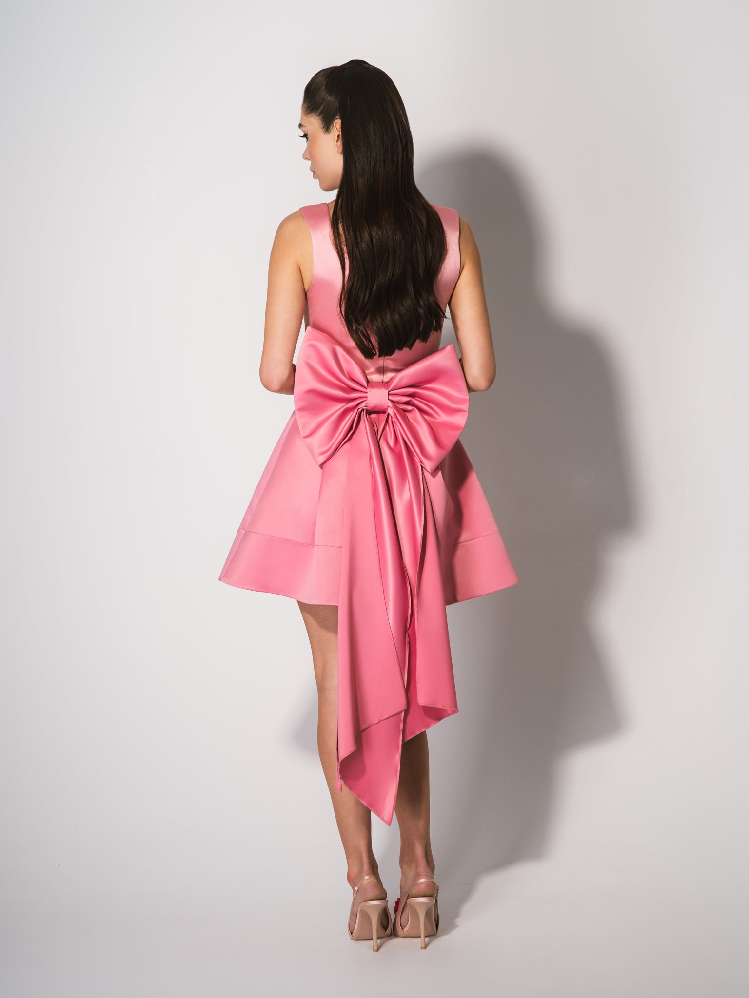 Sweet Love Satin Mini Dress With Bow Belt by Tia Dorraine Women's Luxury Fashion Designer Clothing Brand