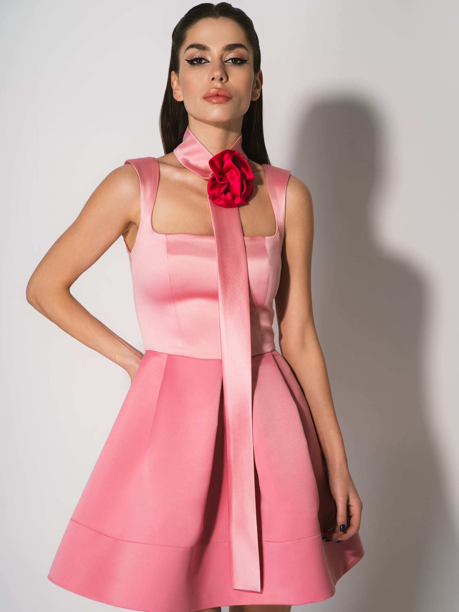 Sweet Love Satin Mini Dress With Rose Chocker by Tia Dorraine Women's Luxury Fashion Designer Clothing Brand