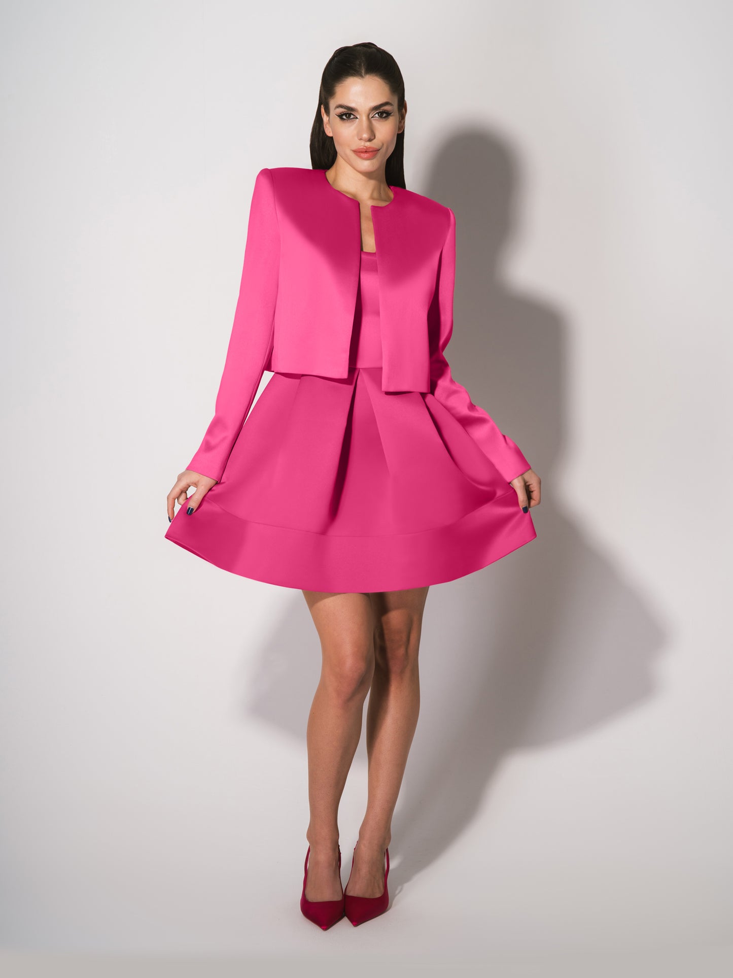 Sweet Love Flared Satin Mini Dress - Hot Pink
