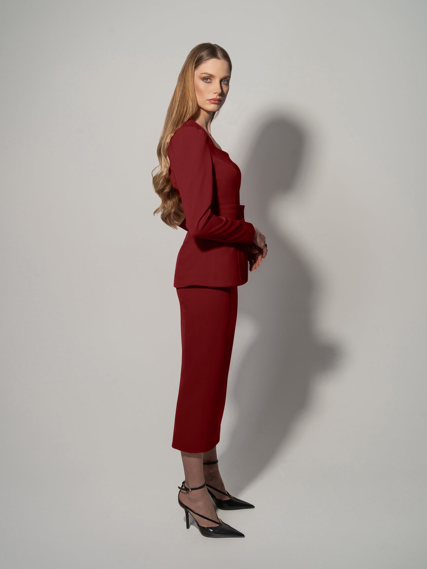 Fitted Sweetheart Blouse - Burgundy