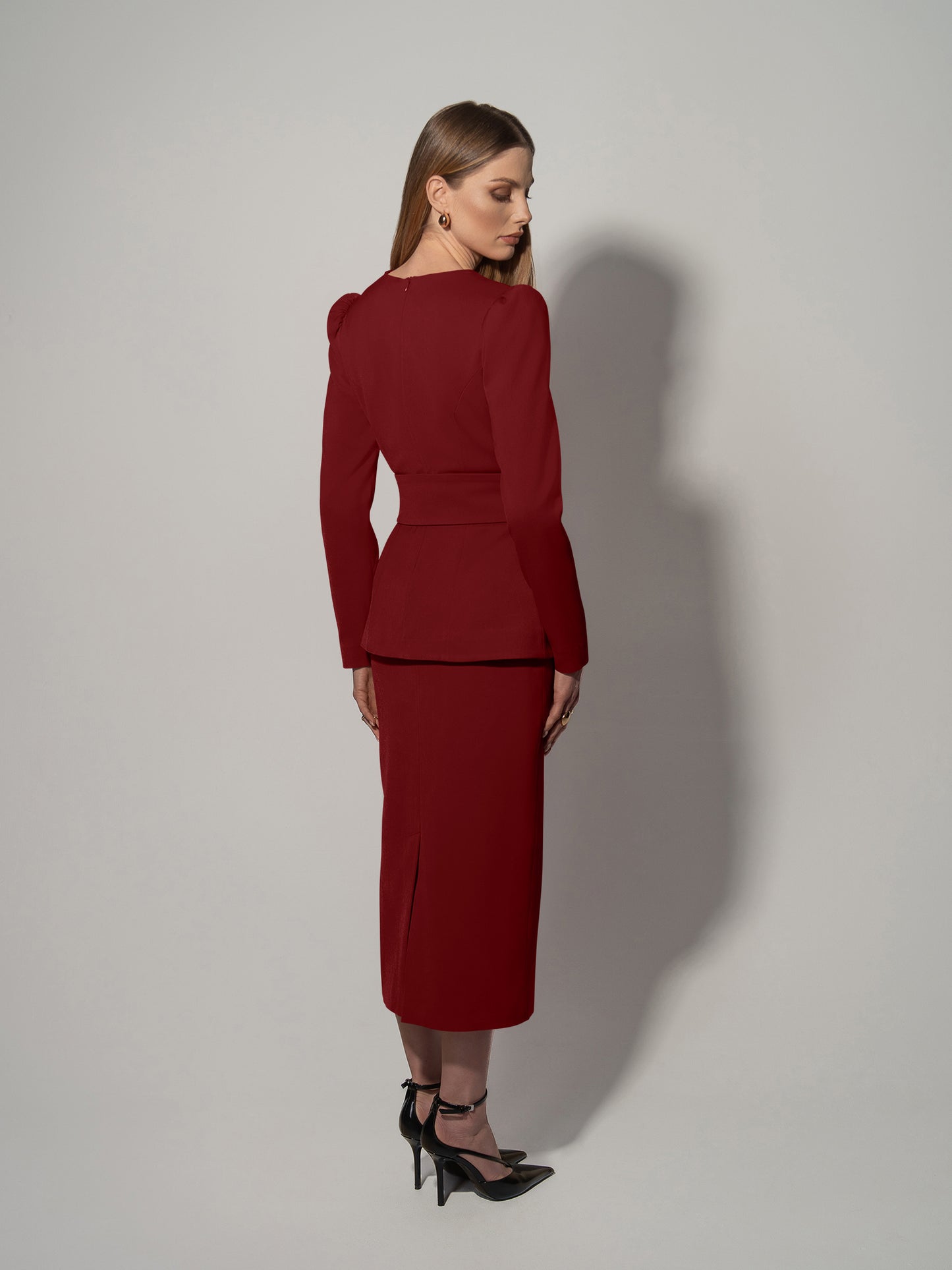 Fitted Sweetheart Blouse - Burgundy