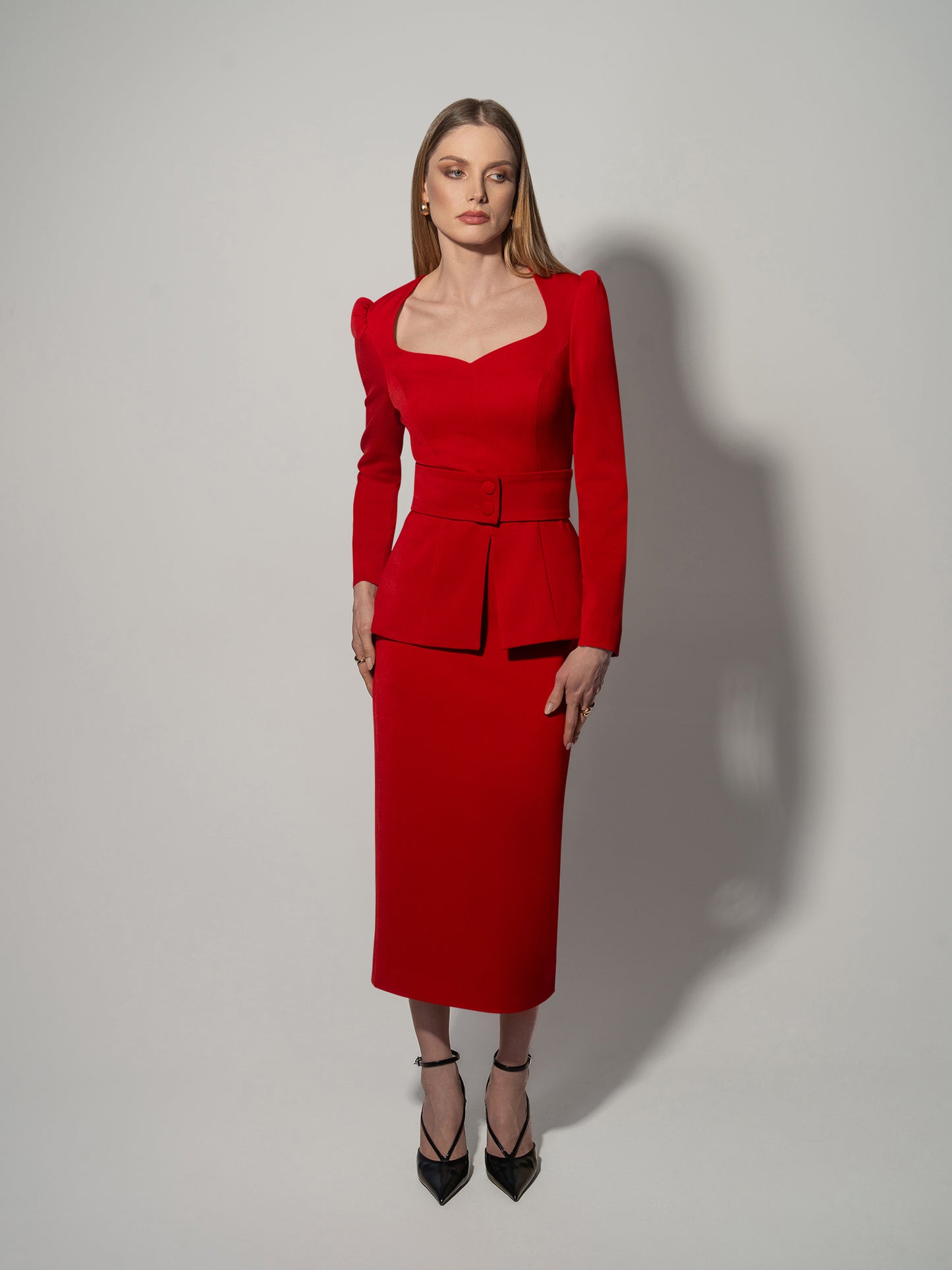 Fitted Sweetheart Blouse - Fierce Red
