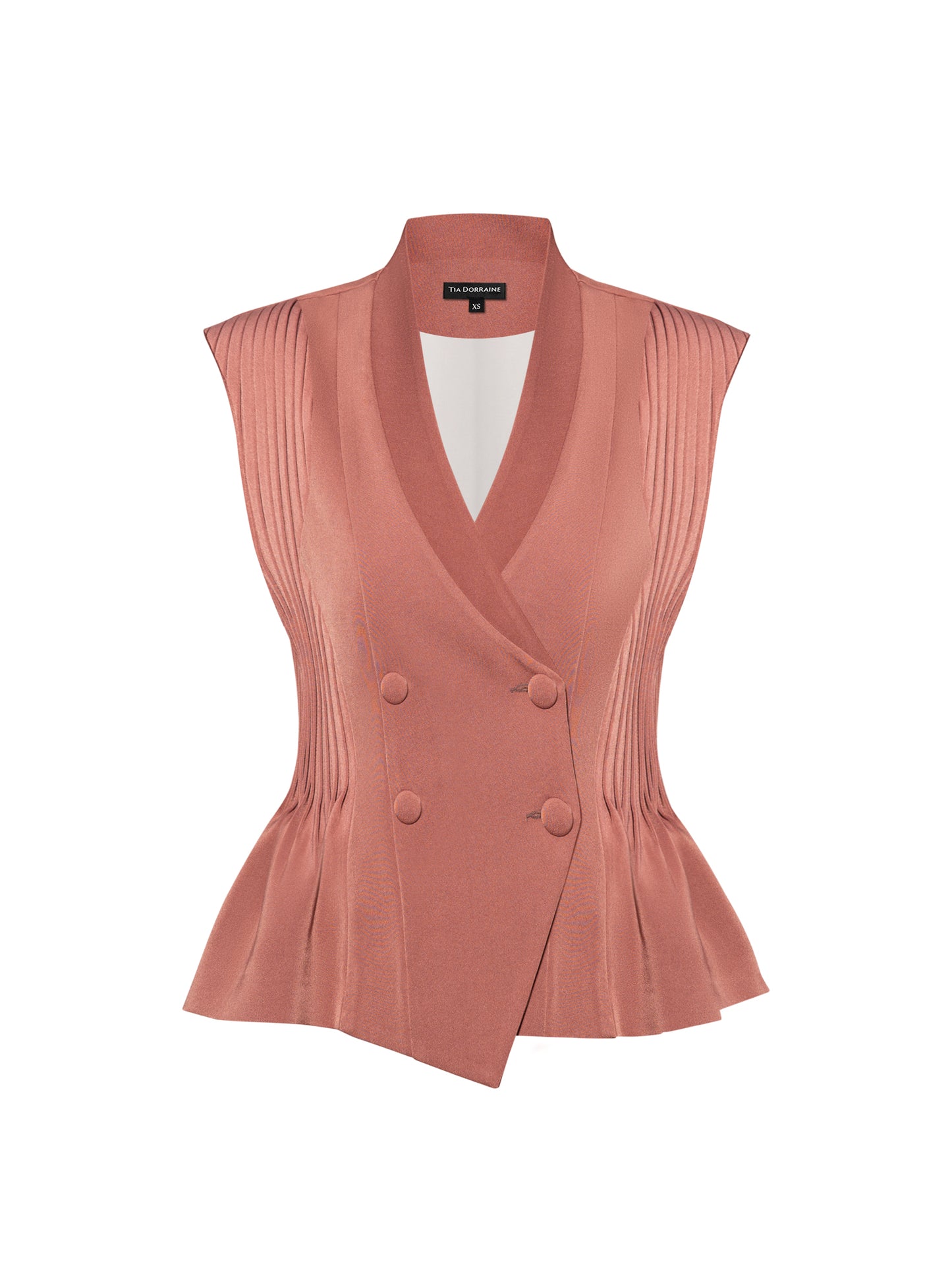 Double-Breasted Waistcoat With Pleated Details - Dusty Rose