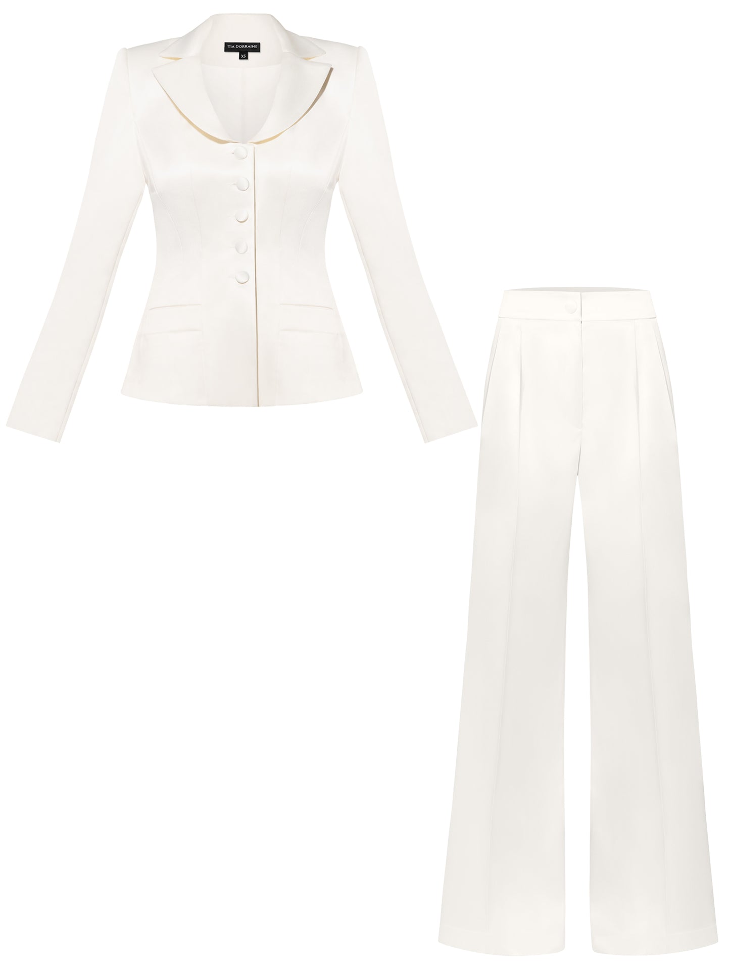 Tailored Satin Blazer & Trousers Set - Pearl White