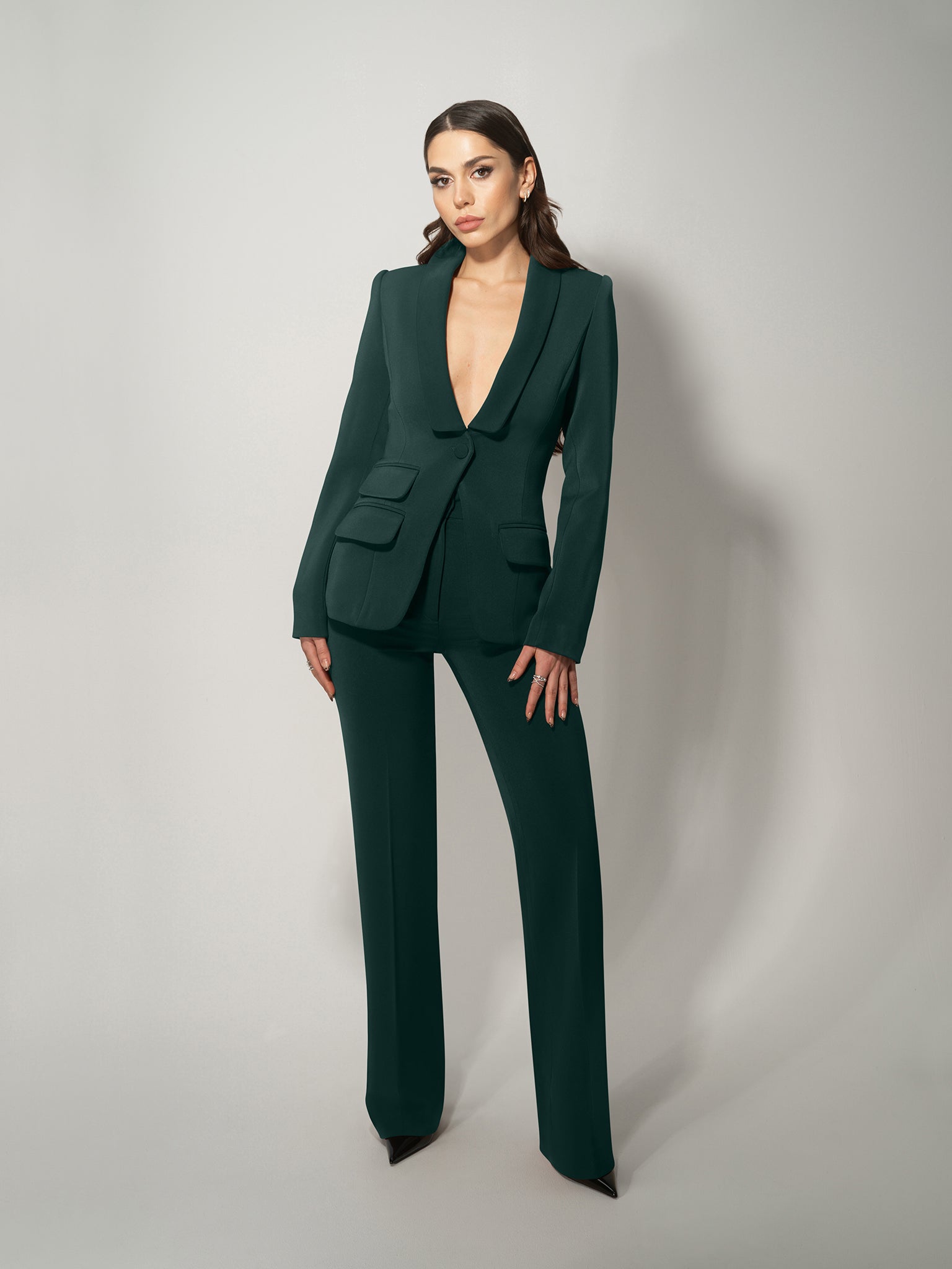 Vision Tailored Blazer Trousers Suit Dark Green
