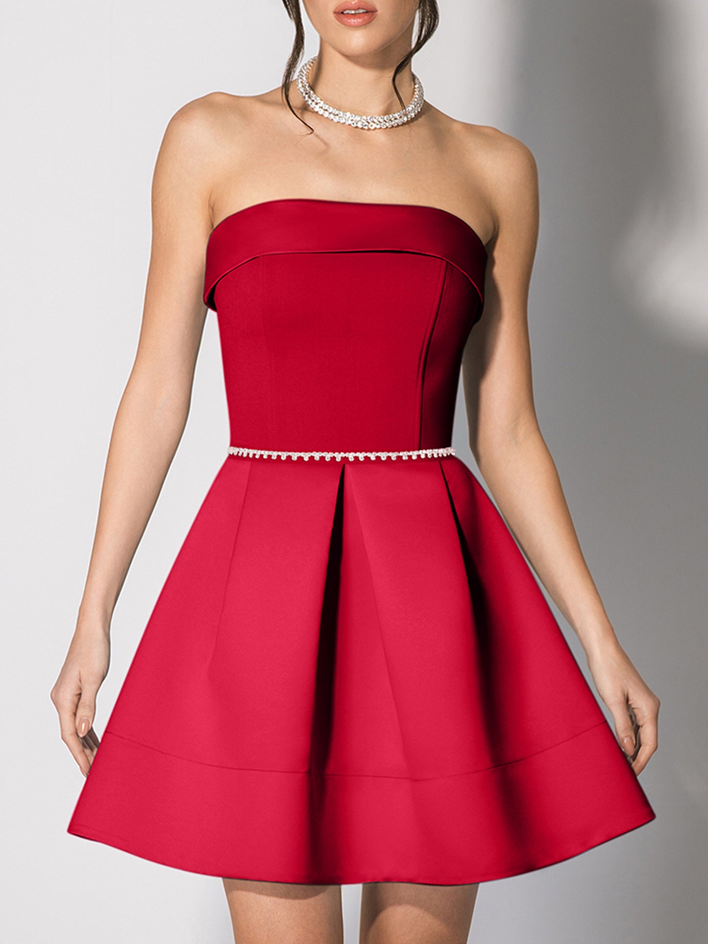 Wild Flower Flared Satin Mini Dress - Fierce Red