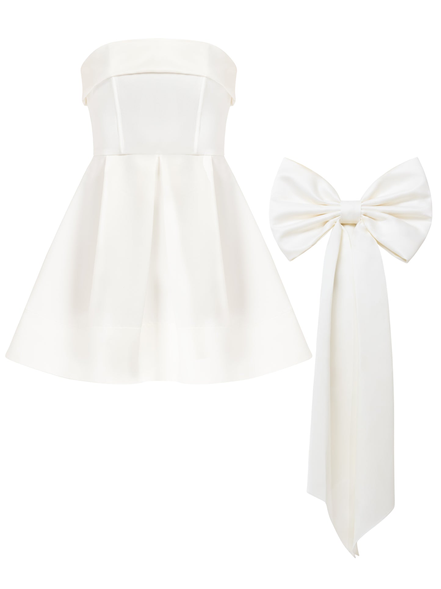 Wild Flower Satin Mini Dress With Statement Bow Belt - Pearl White